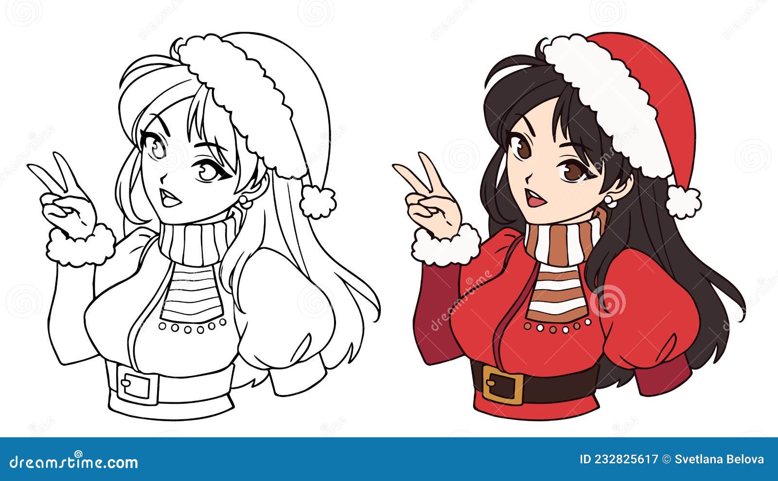 Linda Anime Chica Asiática Con Disfraz De Navidad Santa Ilustración del  Vector - Ilustración de retrato, vector: 232825617