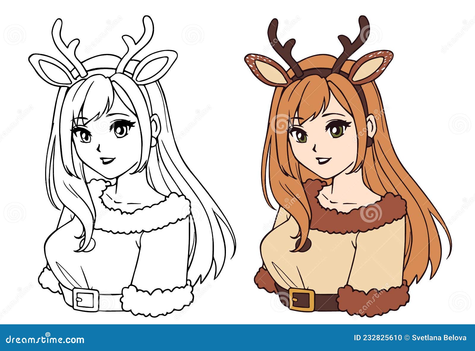 Linda Anime Con Disfraz De Ciervo De Navidad Ilustración del Vector -  Ilustración de vector, traje: 232825610