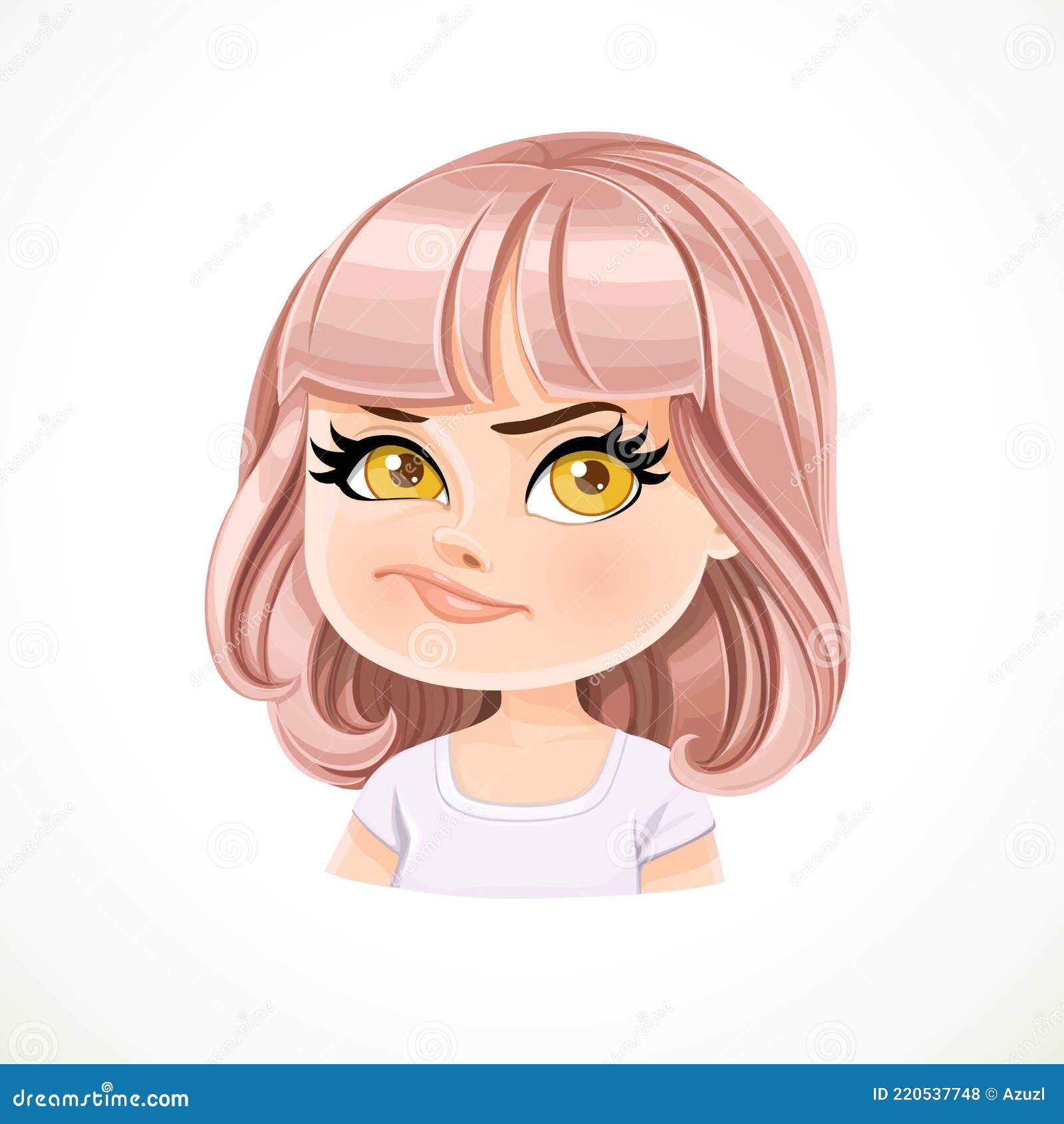 Desenho animado no estilo kawaii de uma linda garota com cabelo colorido  segurando uma boneca de cabelo cor-de-rosa