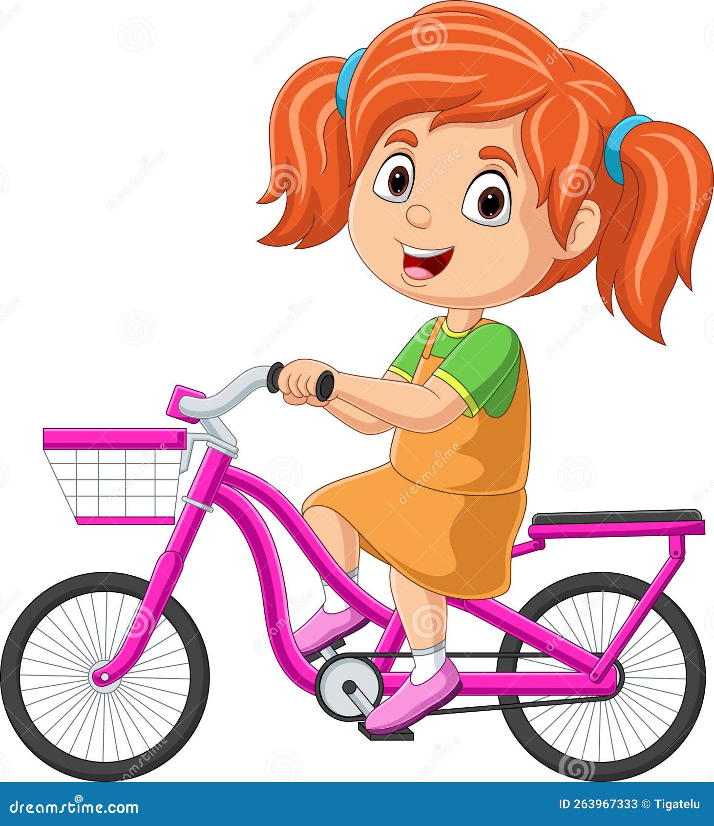 Dinossauro Rosa andando de Bicicleta em Desenho Animado Vetor EPS