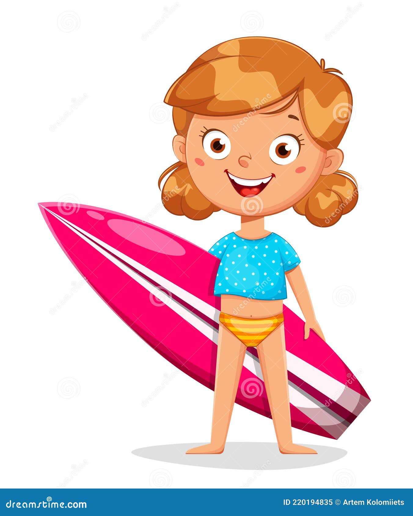 Linda Niña Personaje De Dibujos Animados Con Tabla De Surf Ilustración del  Vector - Ilustración de hola, nadada: 220194835