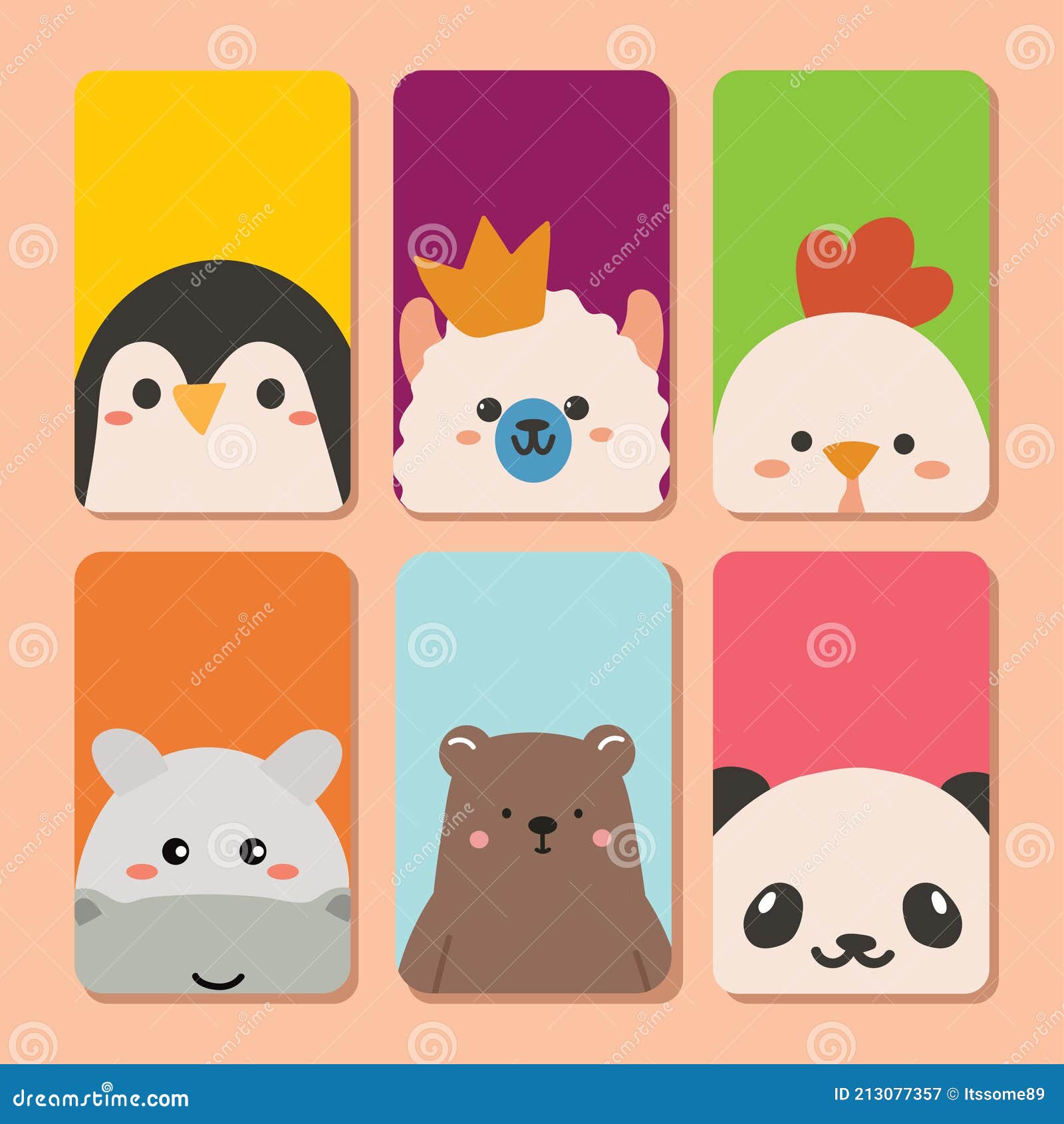 Tarjetas Bonitas Con Animales De Dibujos Animados. Tarjetas Para La Escuela  De Niños Invitados. Ilustración del Vector - Ilustración de pingüino,  wallpaper: 213077357