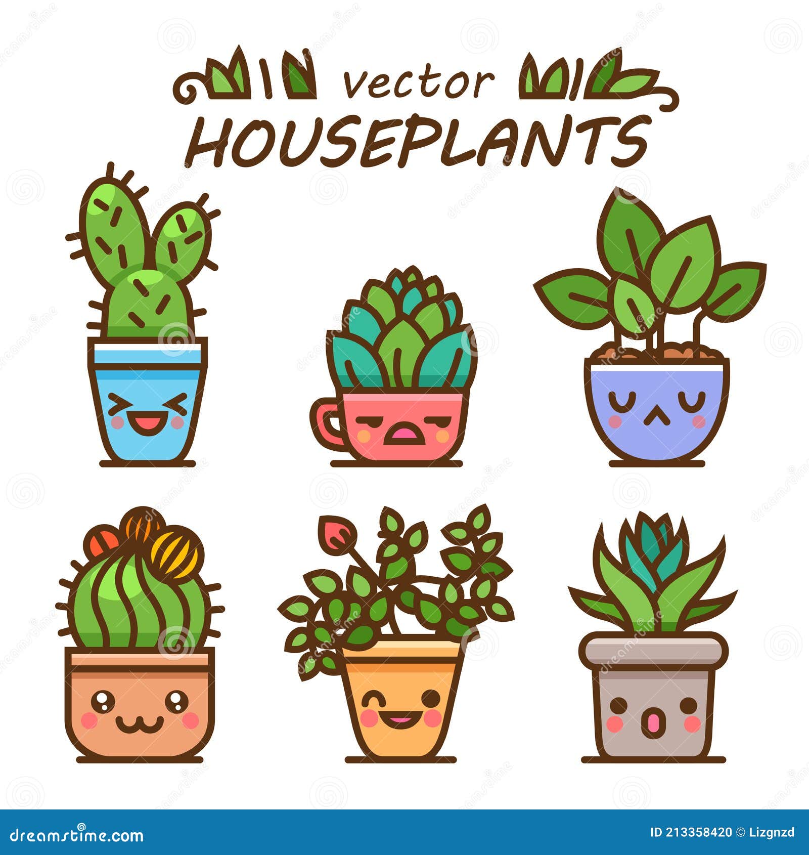 Lindo Adorable Kawaii Plantas De Casa Vector De Arte. Kawaii Caras Macetas  De Flores. Estilo De Dibujos Animados. Iconos Vectorial Ilustración del  Vector - Ilustración de garabato, sonrisa: 213358420