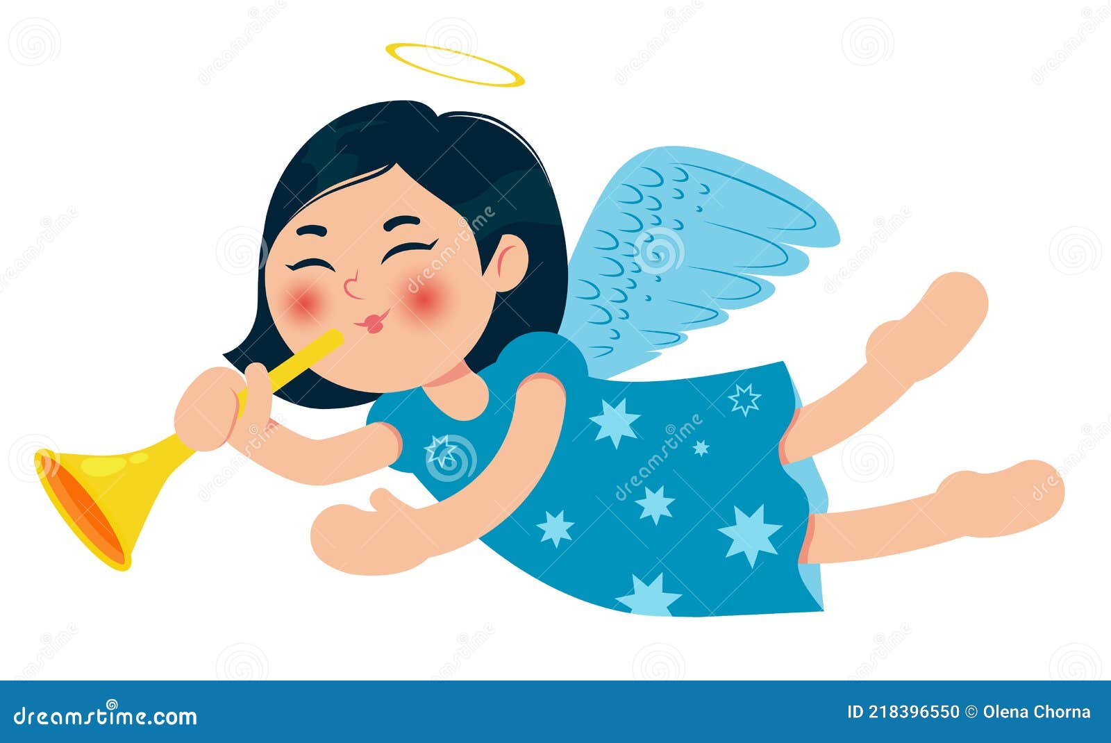 Lindo Angelito De Navidad Con Trompeta. Bebé Asiática. Personaje De Dibujos  Animados. Ilustración Vectorial. Ilustración del Vector - Ilustración de  muchacha, persona: 218396550