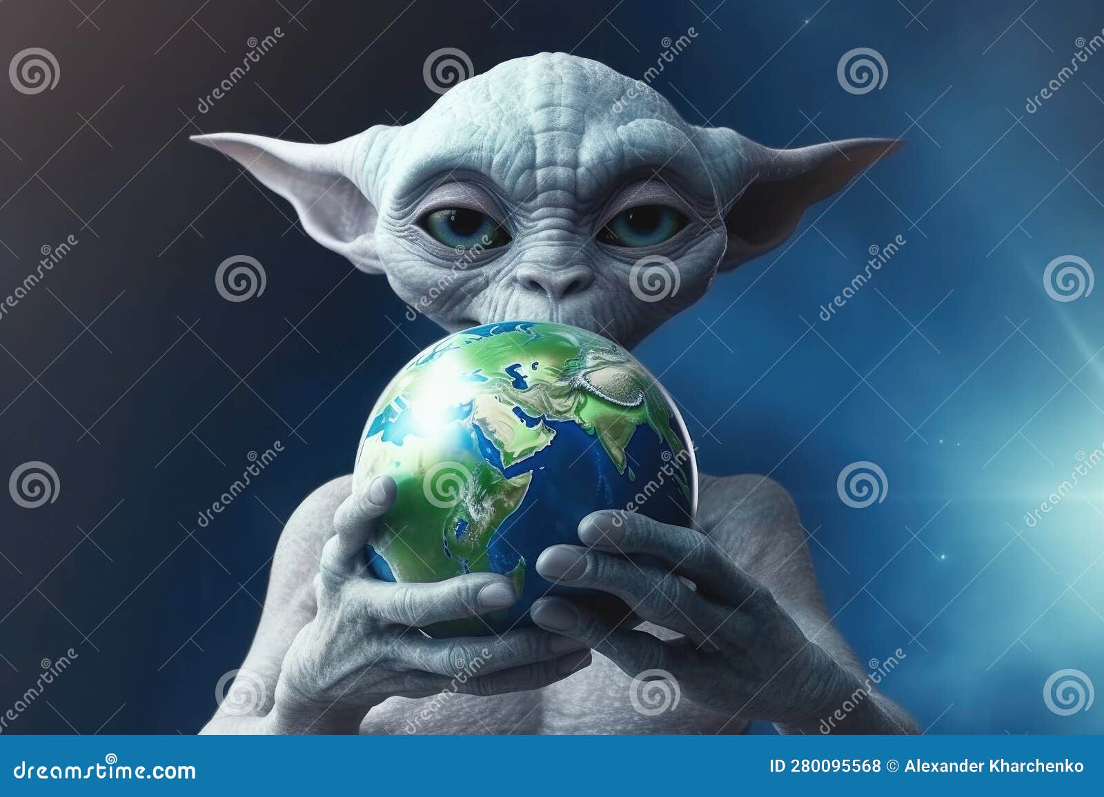 Lindo Bebé Alien Sosteniendo El Globo Terrestre En Sus Manos. Ai Generativo  Stock de ilustración - Ilustración de icono, futurista: 280095568