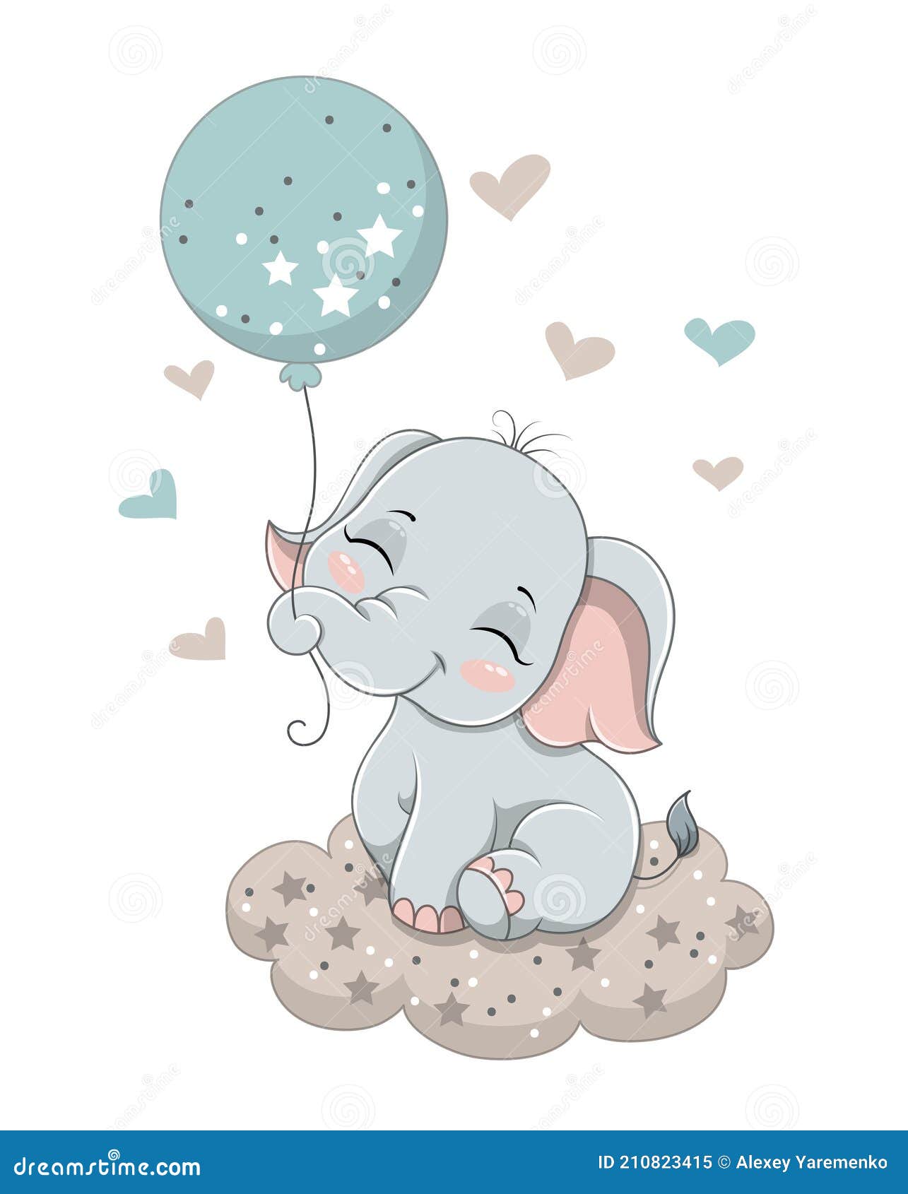 Lindo Bebé Elefante Sentado En La Nube Ilustración Del Vector