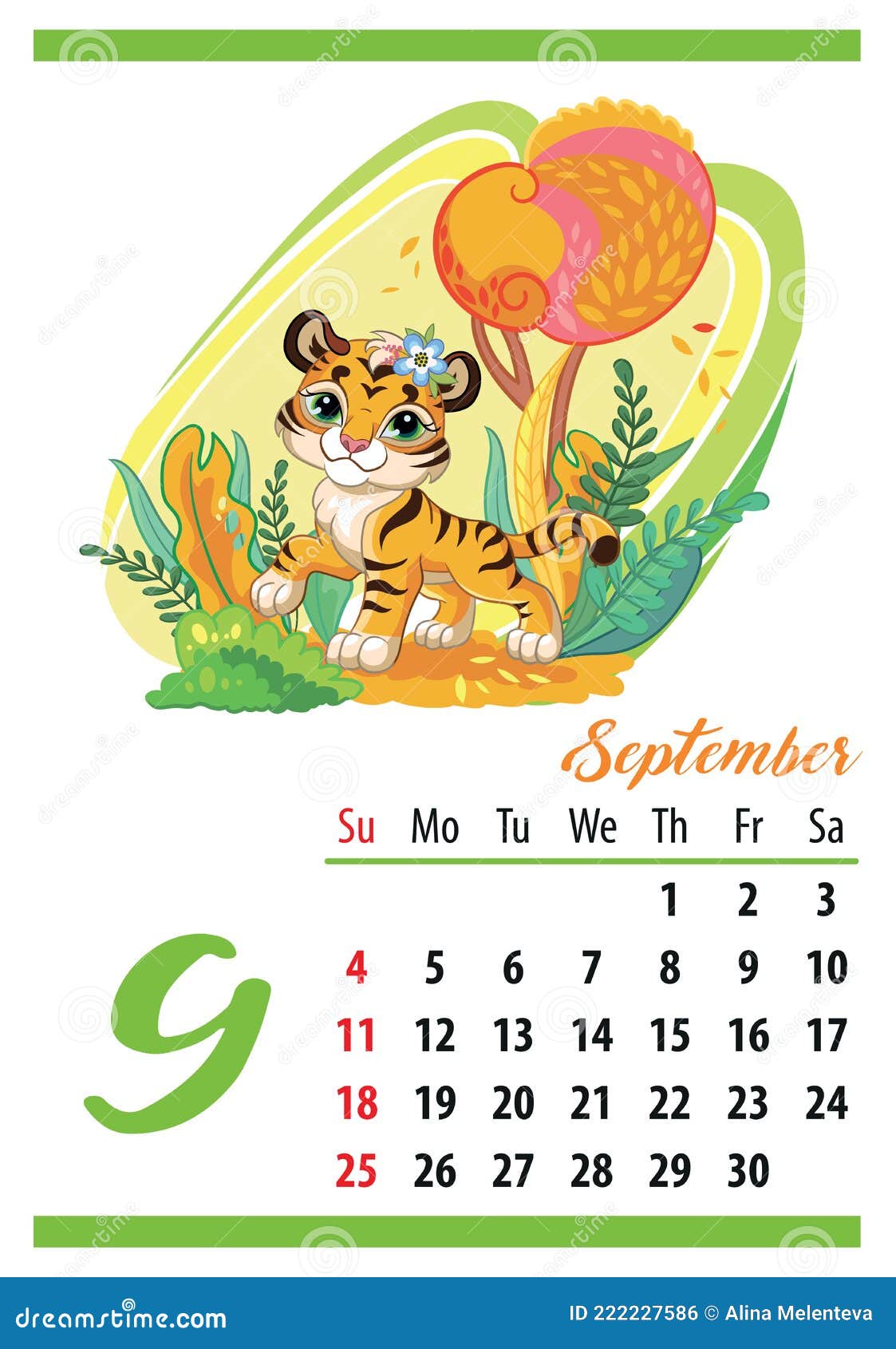 Plantilla De Diseño De Calendario De Pared De Tigre Para Septiembre De 2022  Ilustración del Vector - Ilustración de tarjeta, feliz: 222779715