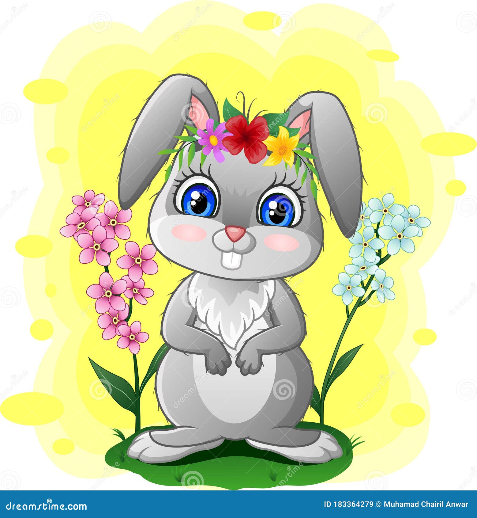 Lindo Conejo De Dibujos Animados Parado Sobre El Pasto Ilustración del  Vector - Ilustración de flor, lindo: 183364279