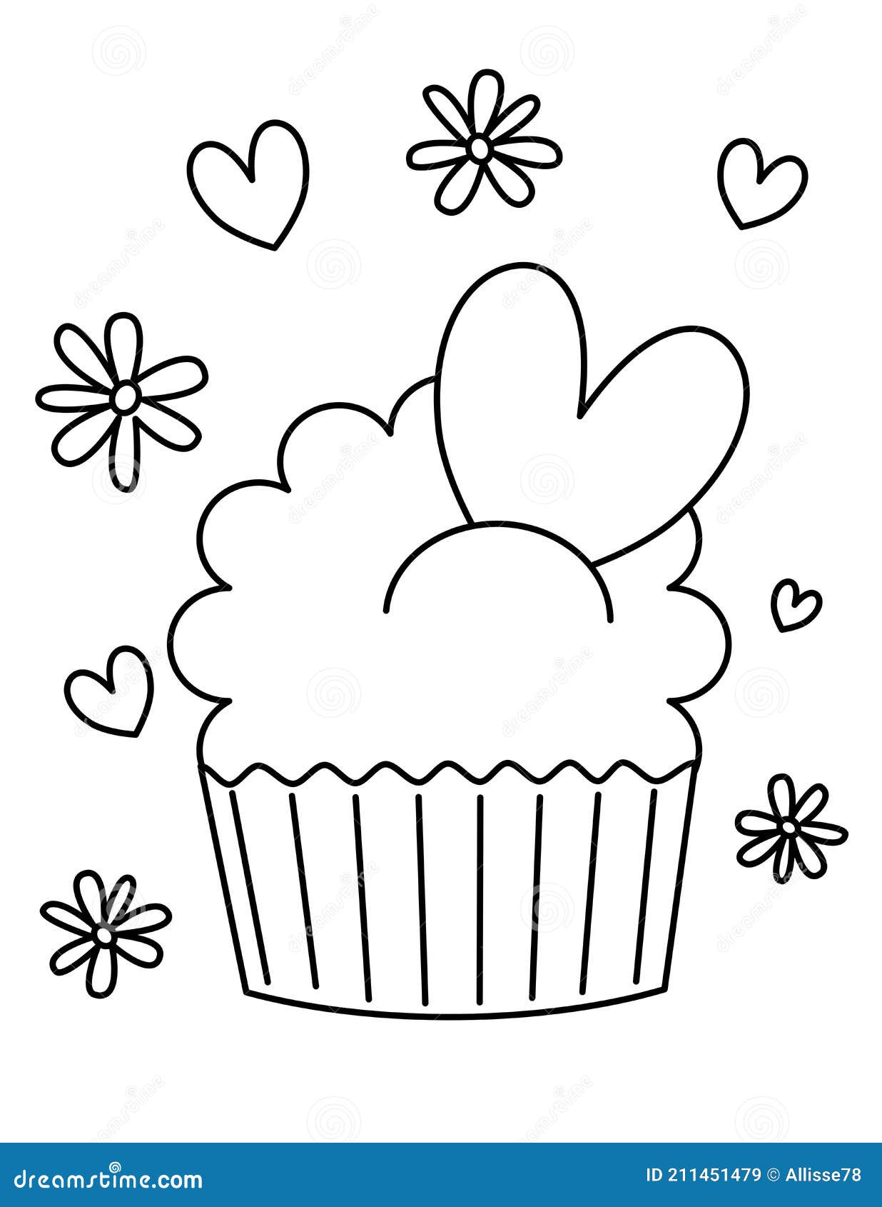 Lindo Cupcake De Dibujos Animados Ilustración Vectorial En Blanco Y Negro  Para Arte Para Colorear Ilustración del Vector - Ilustración de aislado,  fondo: 211451479