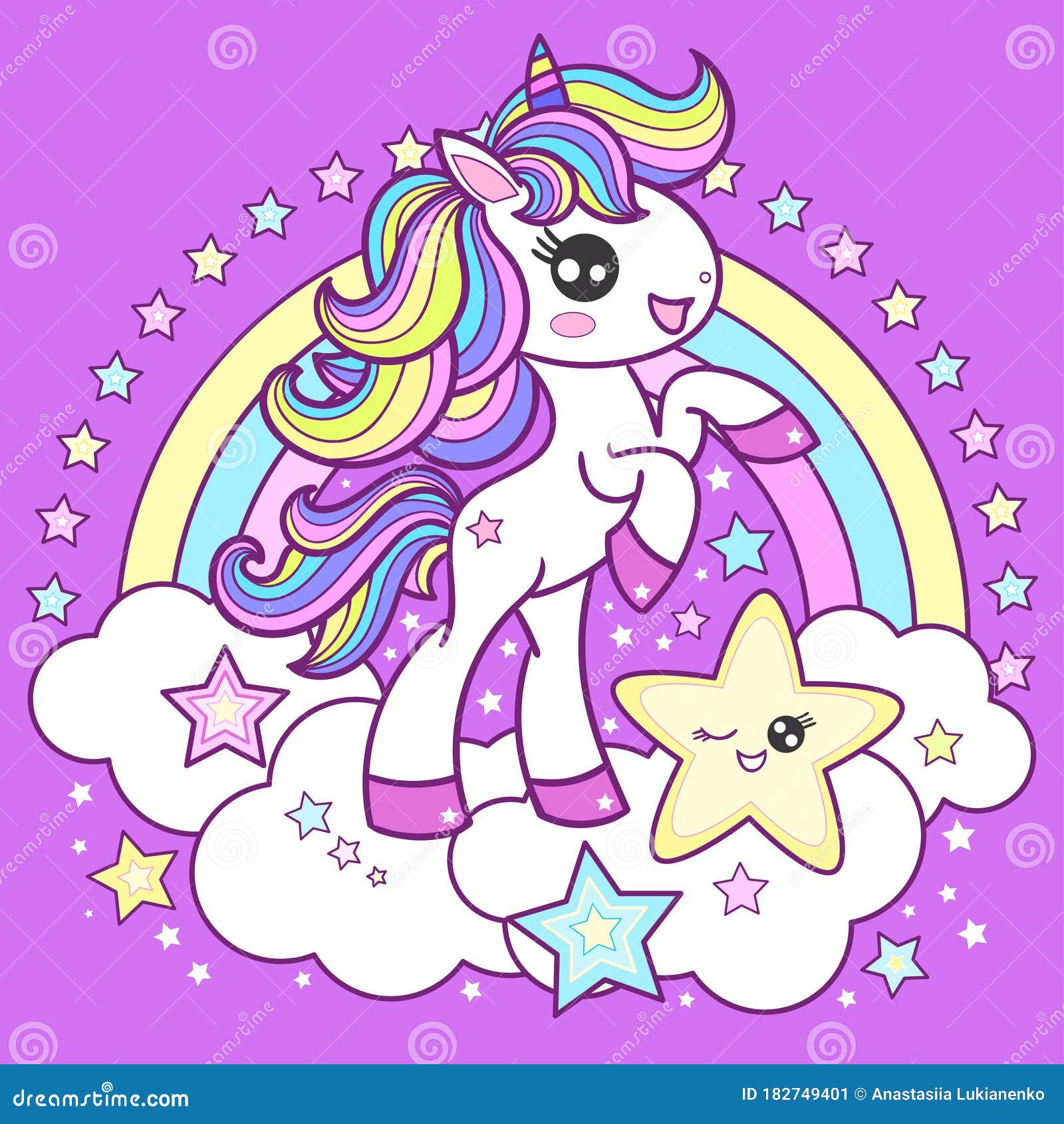 Lindo Dibujo De Unicornio En Un Fondo De Arcoiris. Ilustración Para Niños.  Imagen Vectorial Ilustración del Vector - Ilustración de caballo, fondo:  182749401