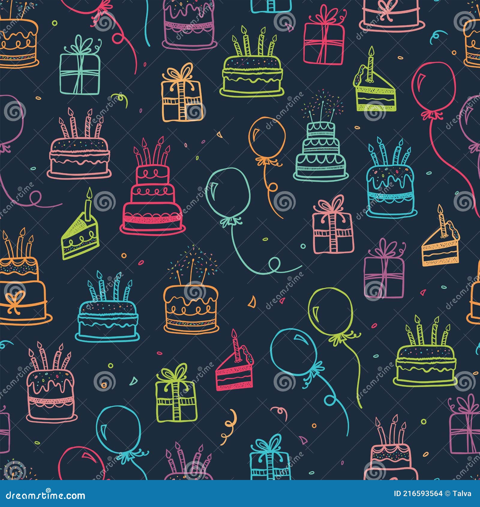 Lindo Doodle Pasteles Patrón Sin Costuras Divertido Fiesta Fondo Genial  Para Cumpleaños Fiesta Textiles Banners Fondos De Pantalla Ilustración del  Vector - Ilustración de vacaciones, lindo: 216593564