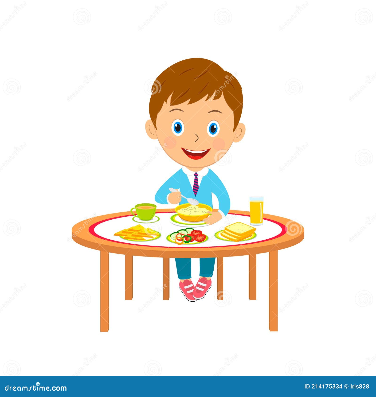 Lindo Niño De Dibujos Animados Comer Ilustración del Vector - Ilustración  de lindo, gente: 214175334