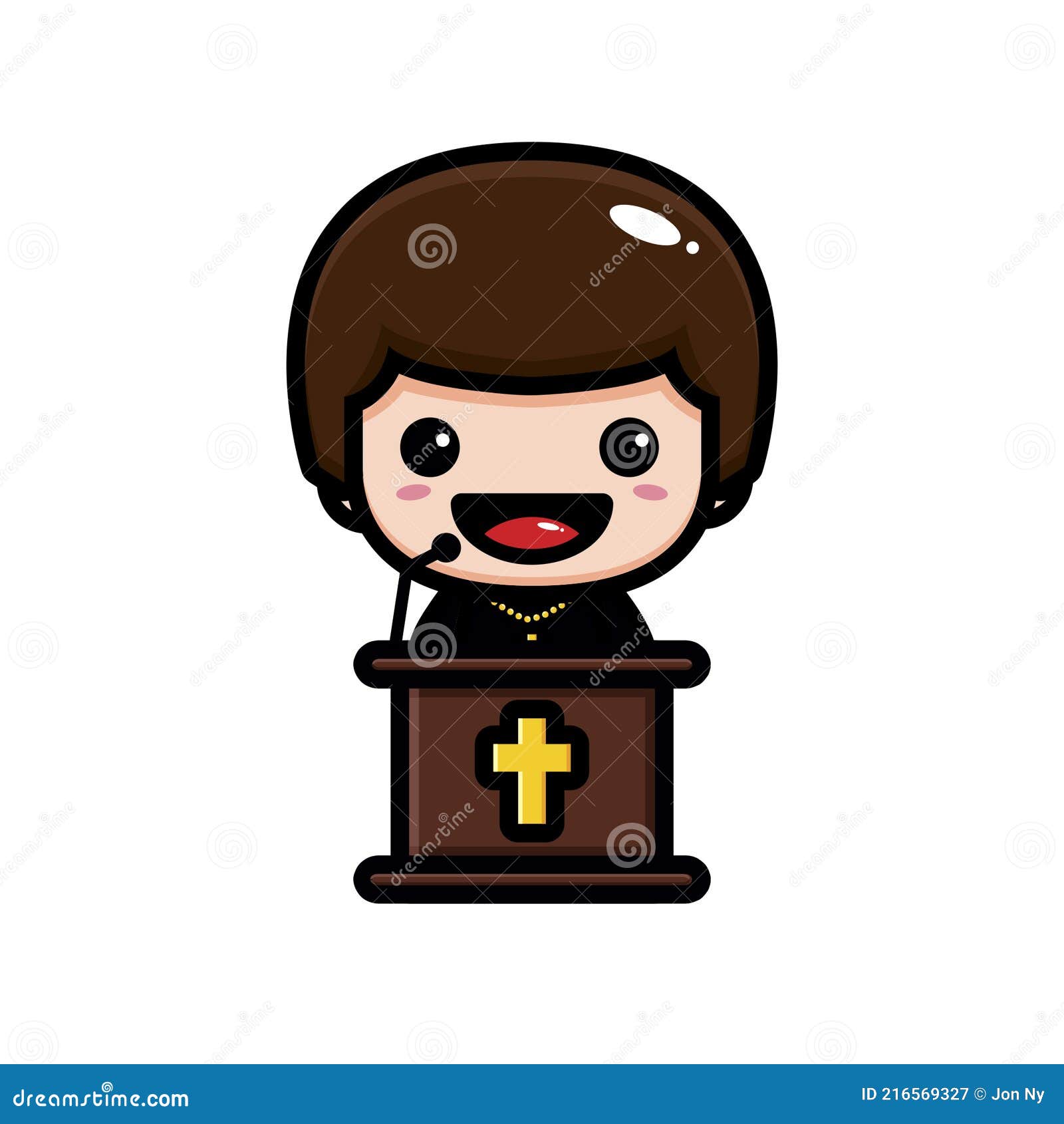 Lindo Pastor Caricatura Personaje Predicando En El Podio Usando Un  Micrófono Ilustración del Vector - Ilustración de negro, tenencia: 216569327