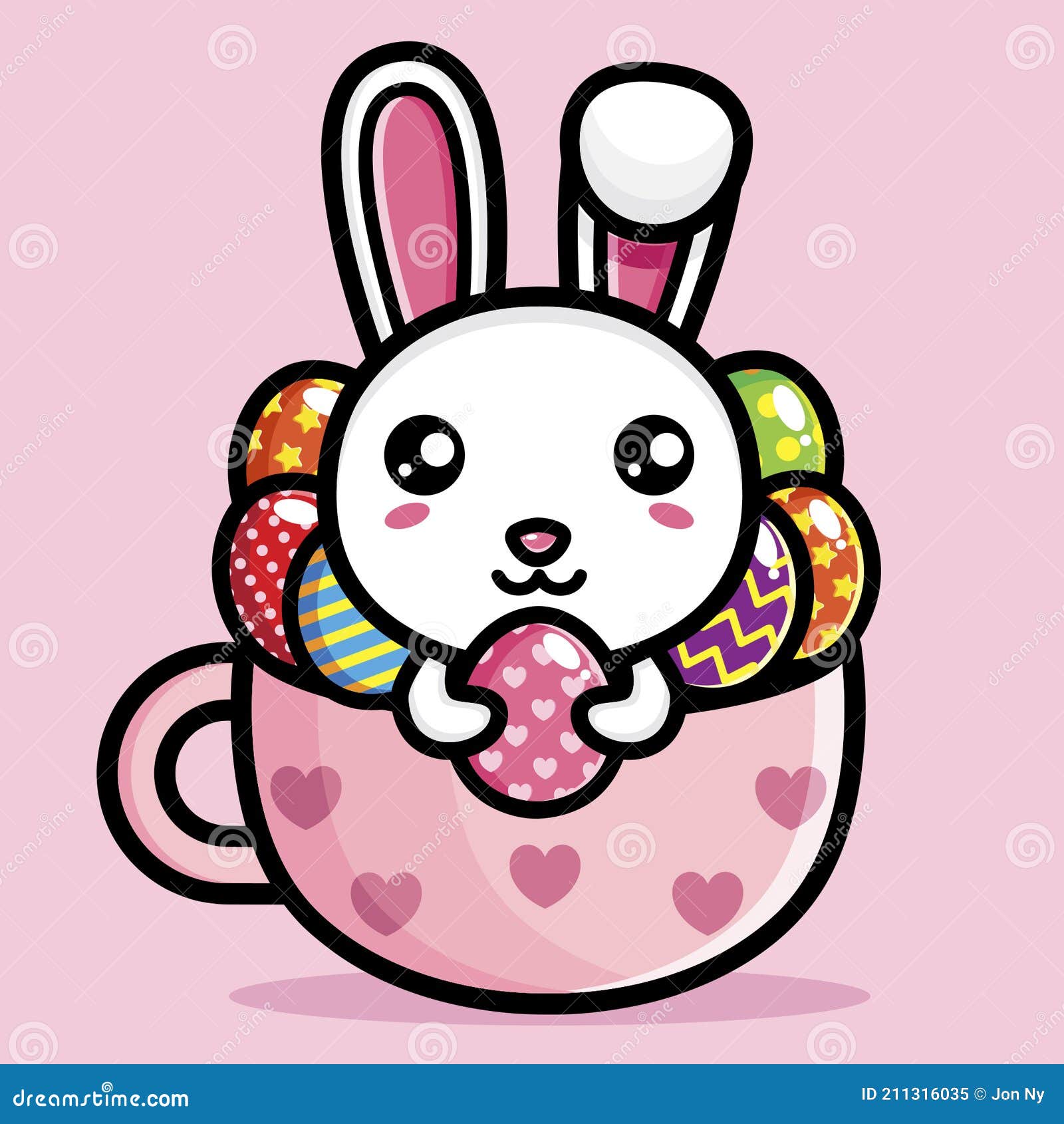 Lindo Personaje De Conejo De Dibujos Animados En Una Taza Llena De Huevos  De Pascua En El Día De Pascua Ilustración del Vector - Ilustración de  hembra, chocolate: 211316035