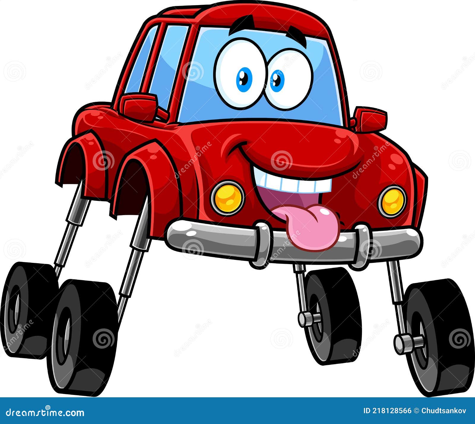 Lindo Personaje De Dibujos Animados Coche Rojo Que Extiende Las Suspensiones  Para Evitar El Tráfico. Ilustración del Vector - Ilustración de feliz,  colorido: 218128566