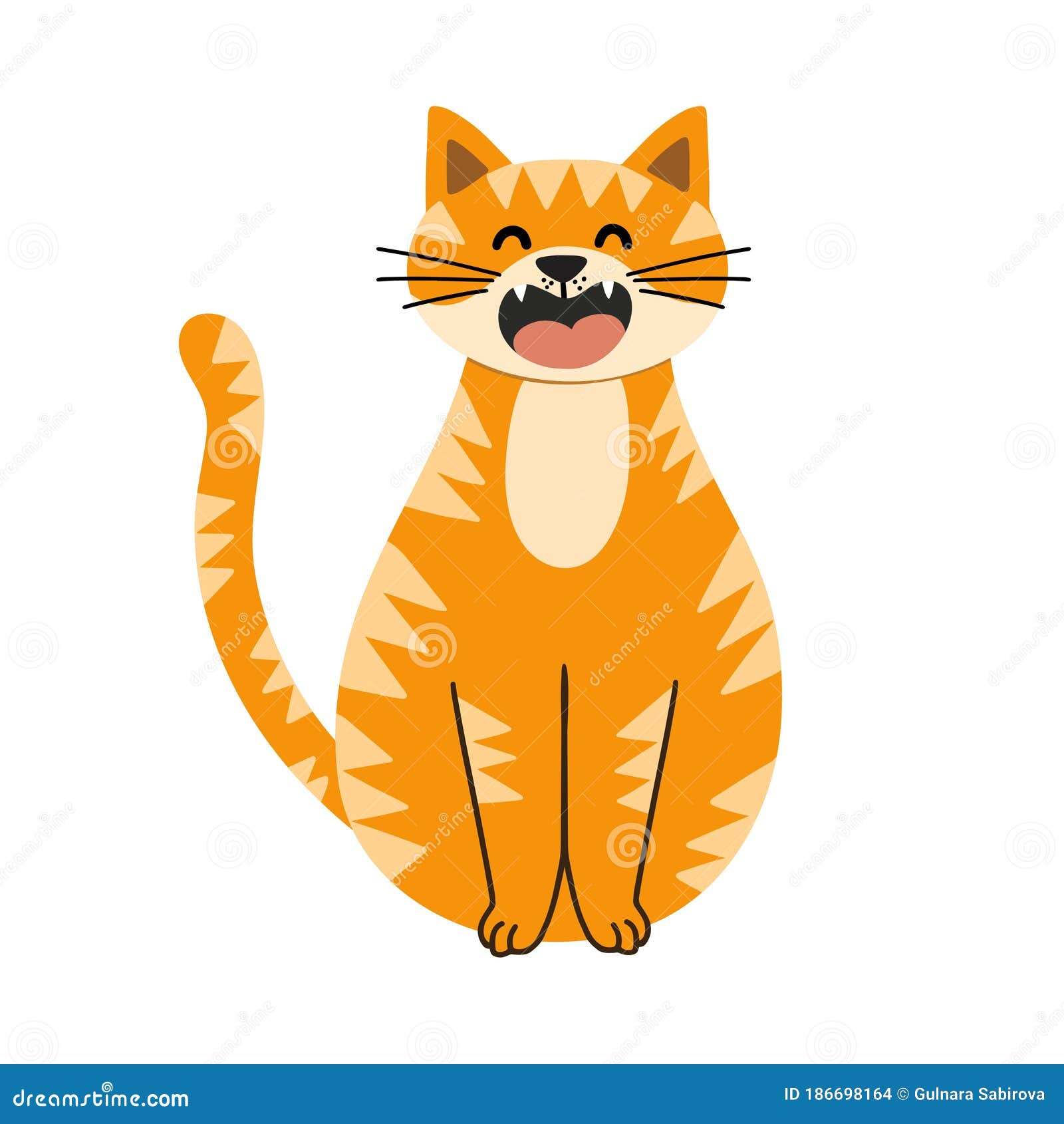 Lindo De Gato Rojo Sentado Con Los Ojos Cerrados Y Maullando Ilustración Vector - Ilustración de gatito:
