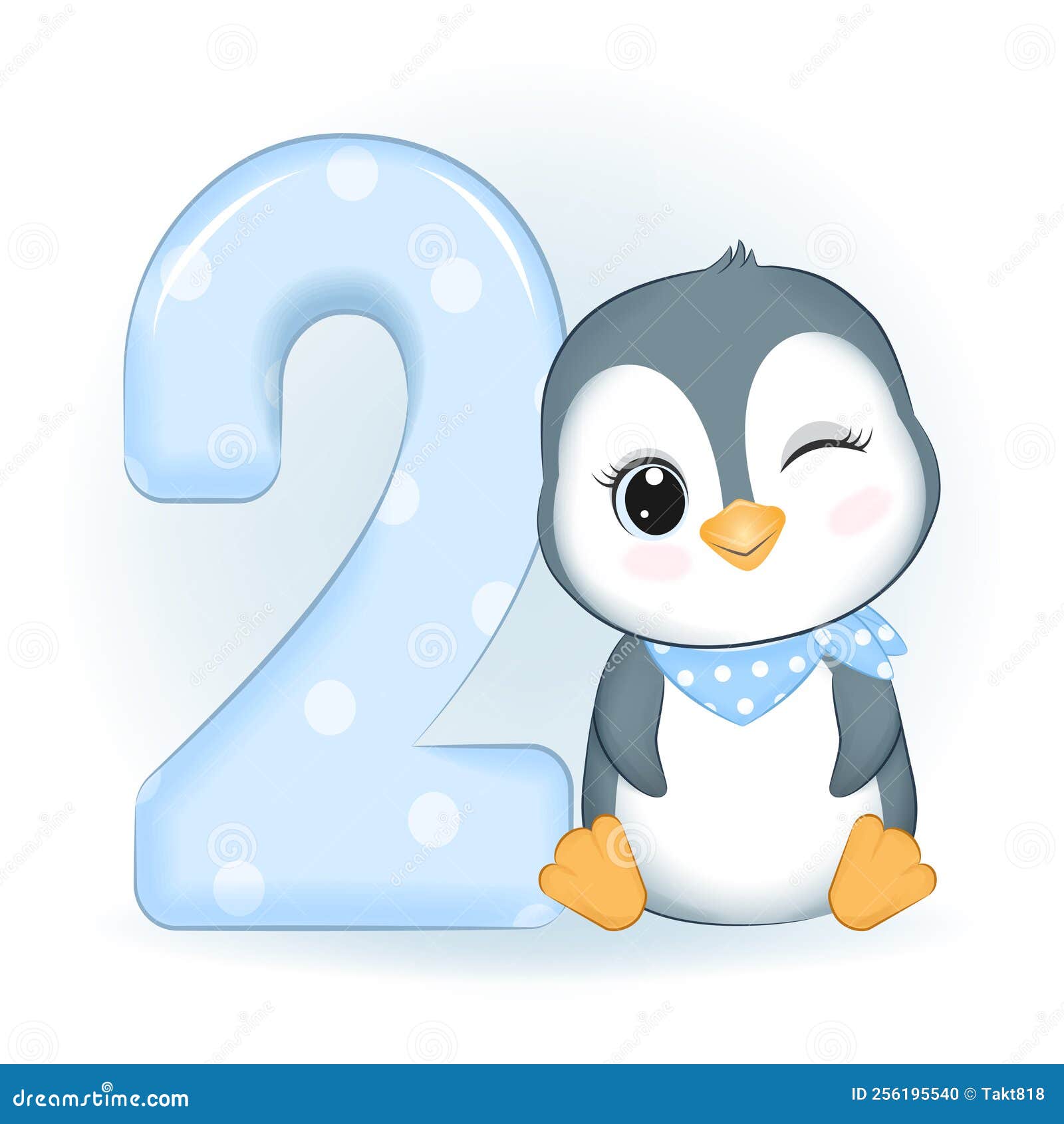 Lindo Pingüino Y Número 2 Feliz Cumpleaños De 2 Años Ilustración del Vector  - Ilustración de adorable, garabato: 256195540