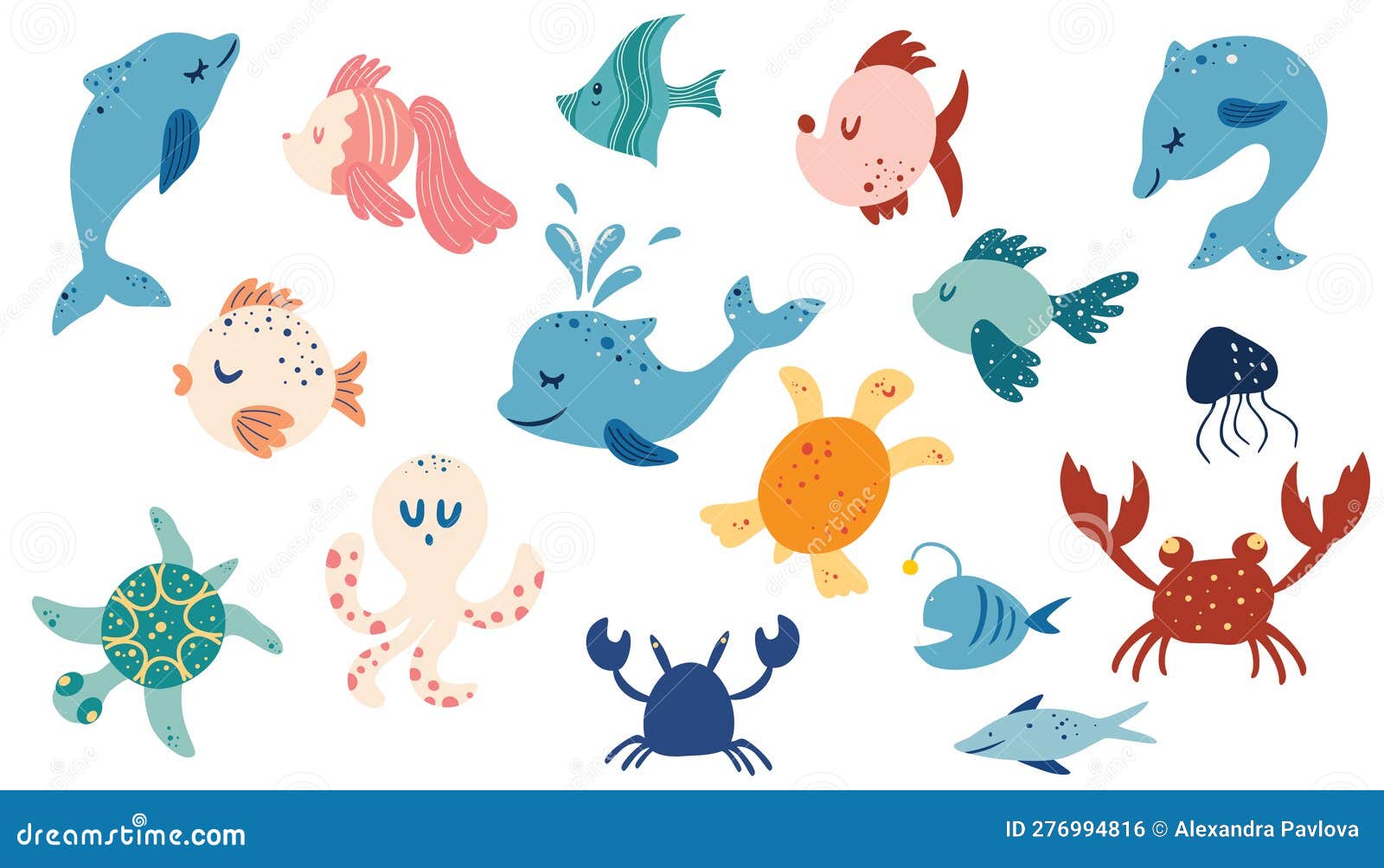 Dibujos animados de animales marinos, delfín, cangrejo, tortuga png