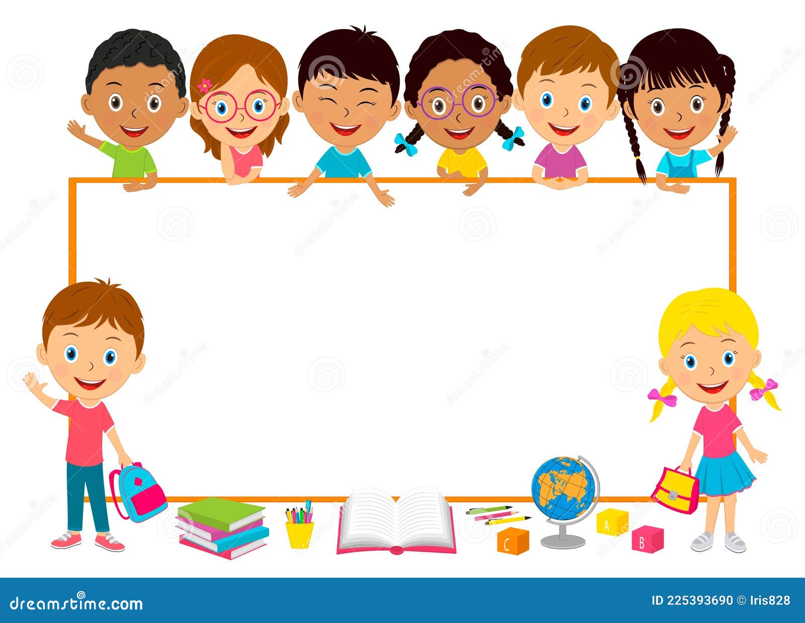 Lindos Niños De Dibujos Animados Y Marco Ilustración del Vector -  Ilustración de alegre, feliz: 225393690