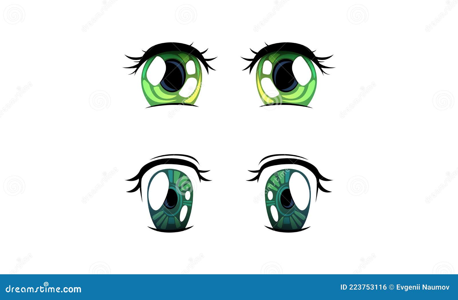 olho humano verde com pupila estreita no estilo mangá e anime. 15619099 Vetor no Vecteezy