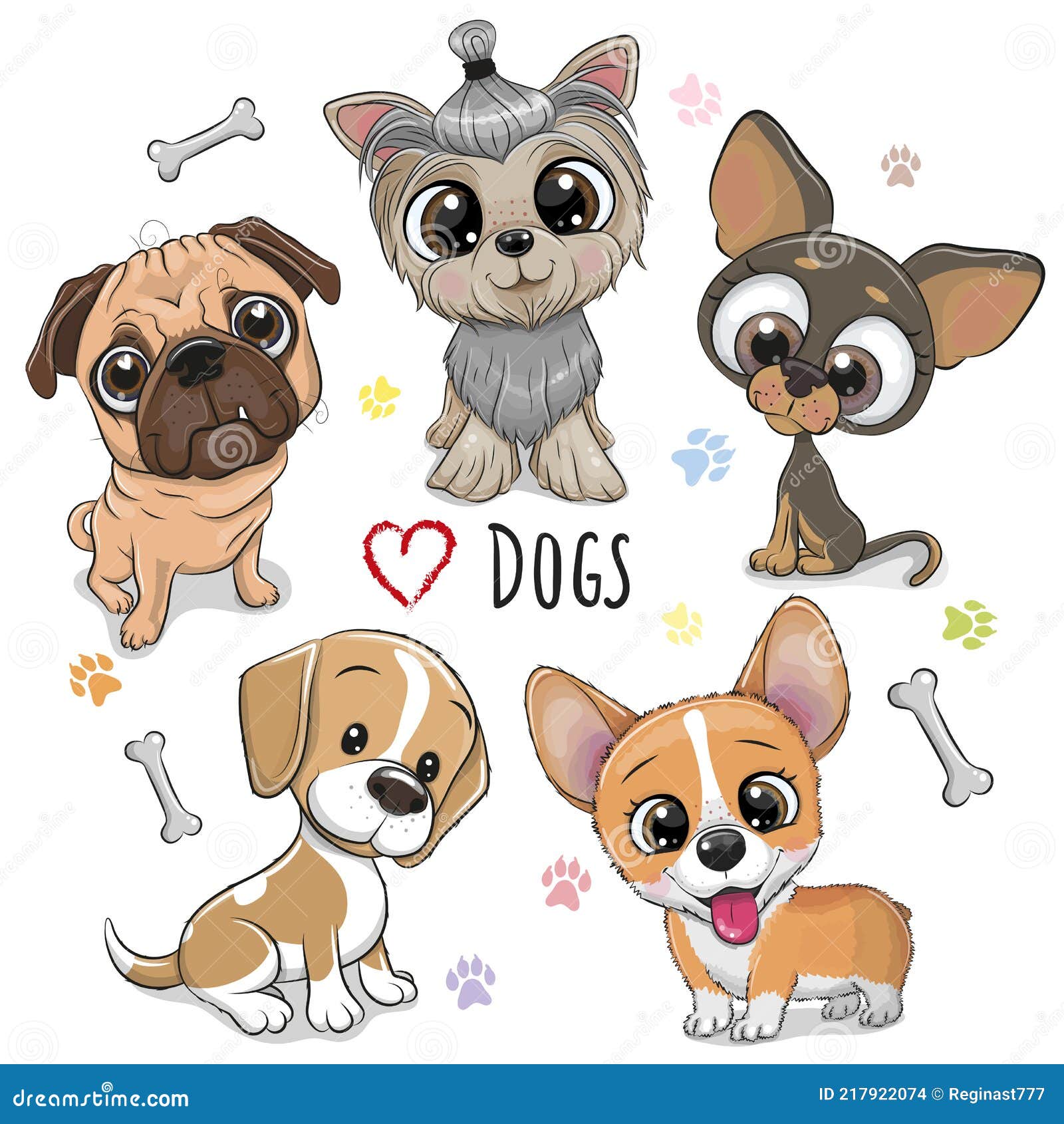 Lindos Perros De Dibujos Animados Aislados Sobre Un Fondo Blanco  Ilustración del Vector - Ilustración de feliz, perrito: 217922074