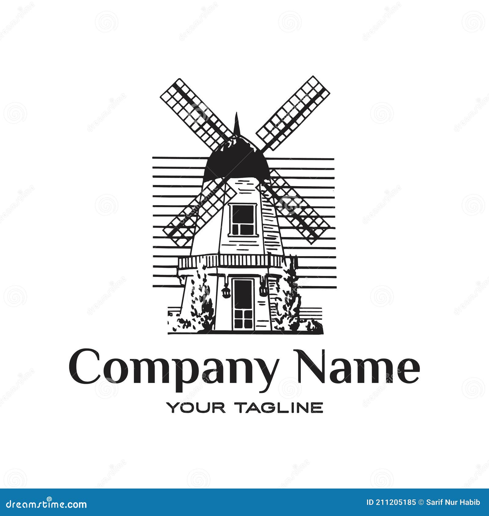 Line Art Abstract Windmill Logo Design Template Stock Vector ...