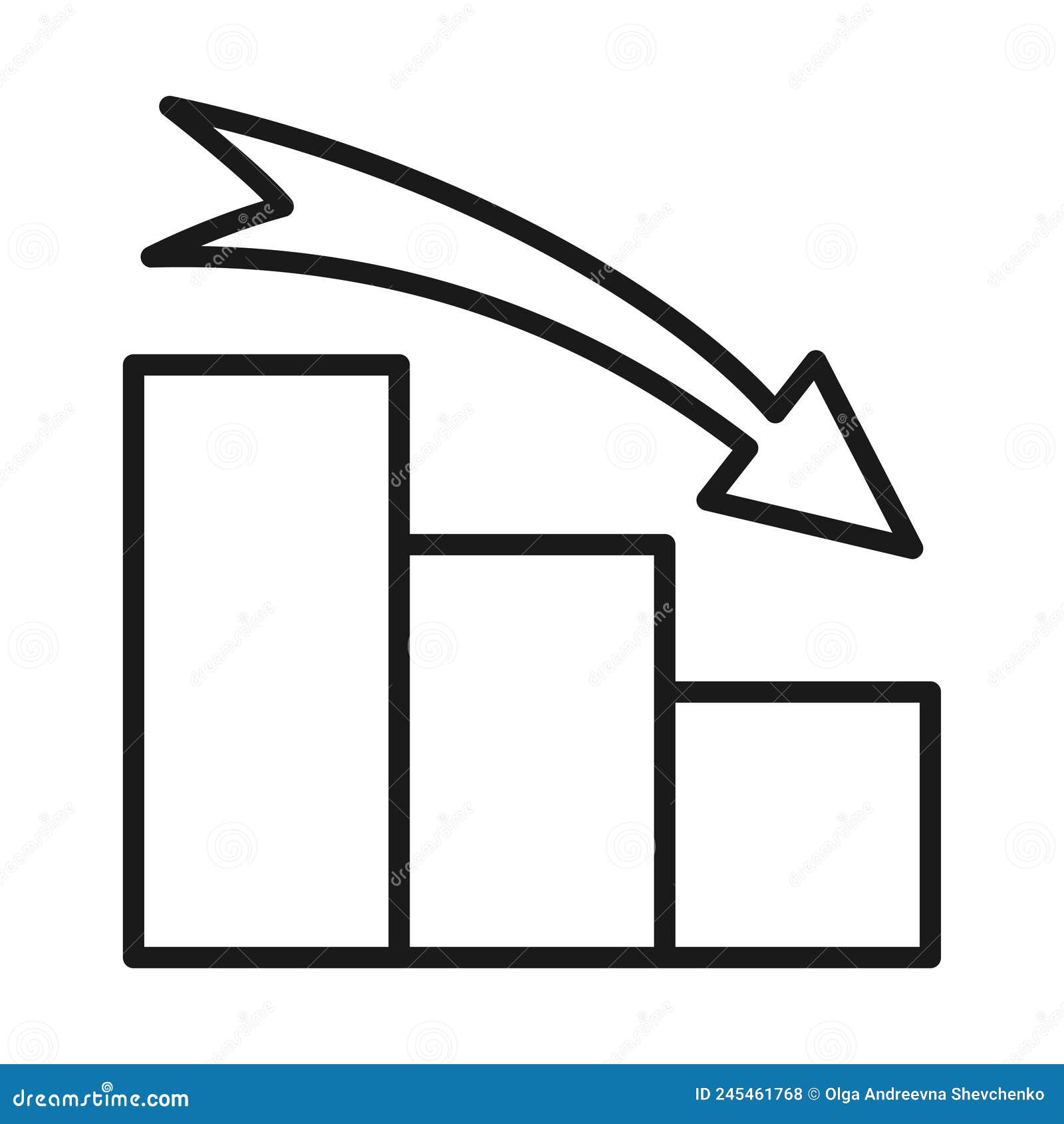 Line Art Black and White Downwards Movement Icon Stock Vector