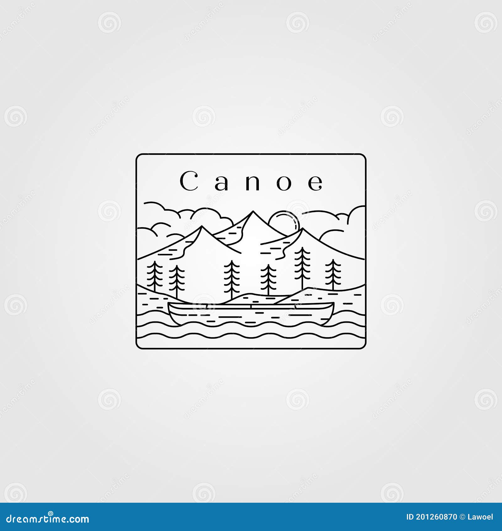 Line Art Canoe Landscape Vector Illustration Design Stock Vector