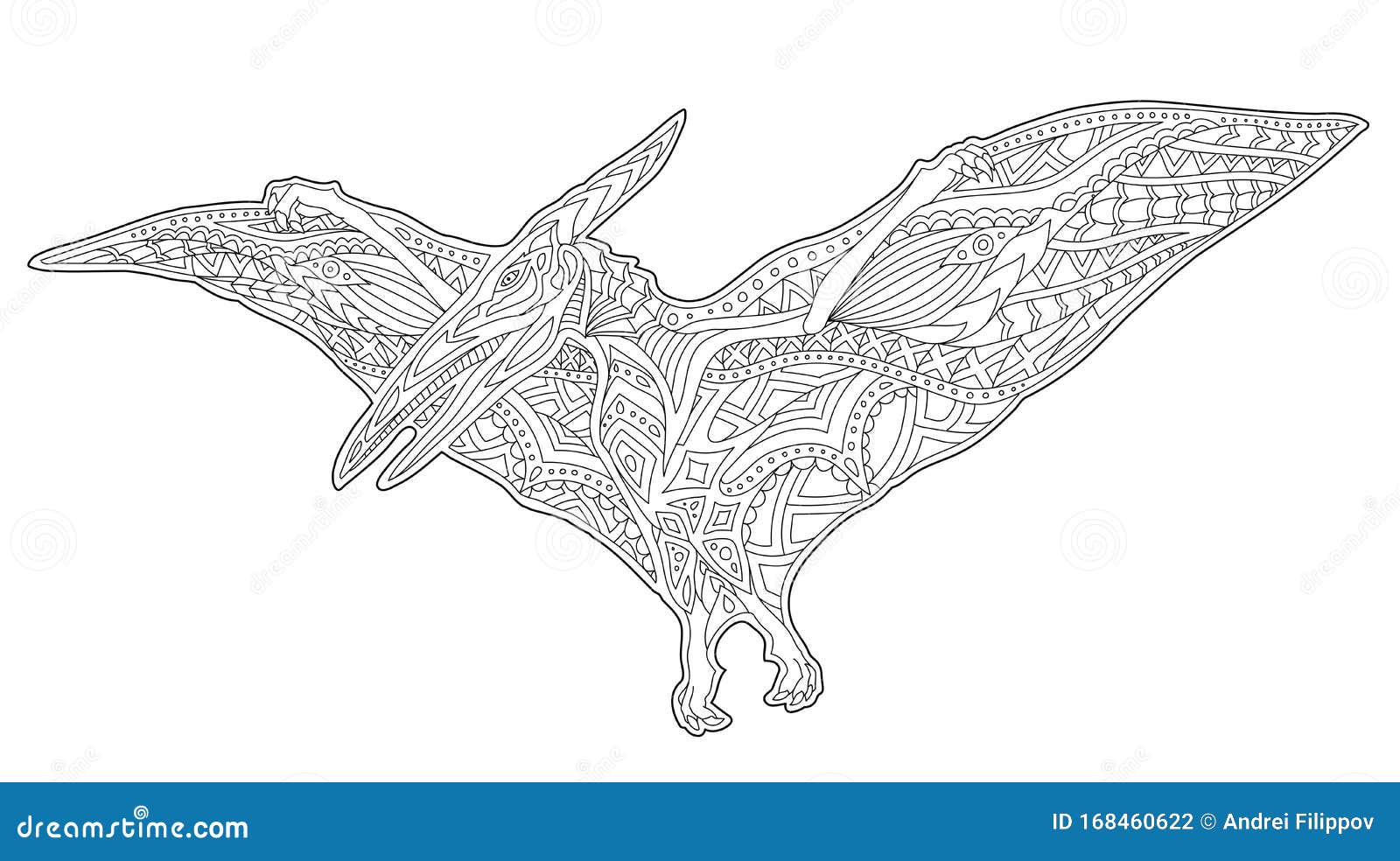 Download Line Art For Coloring Book Page With Pterodactyl Stock ...