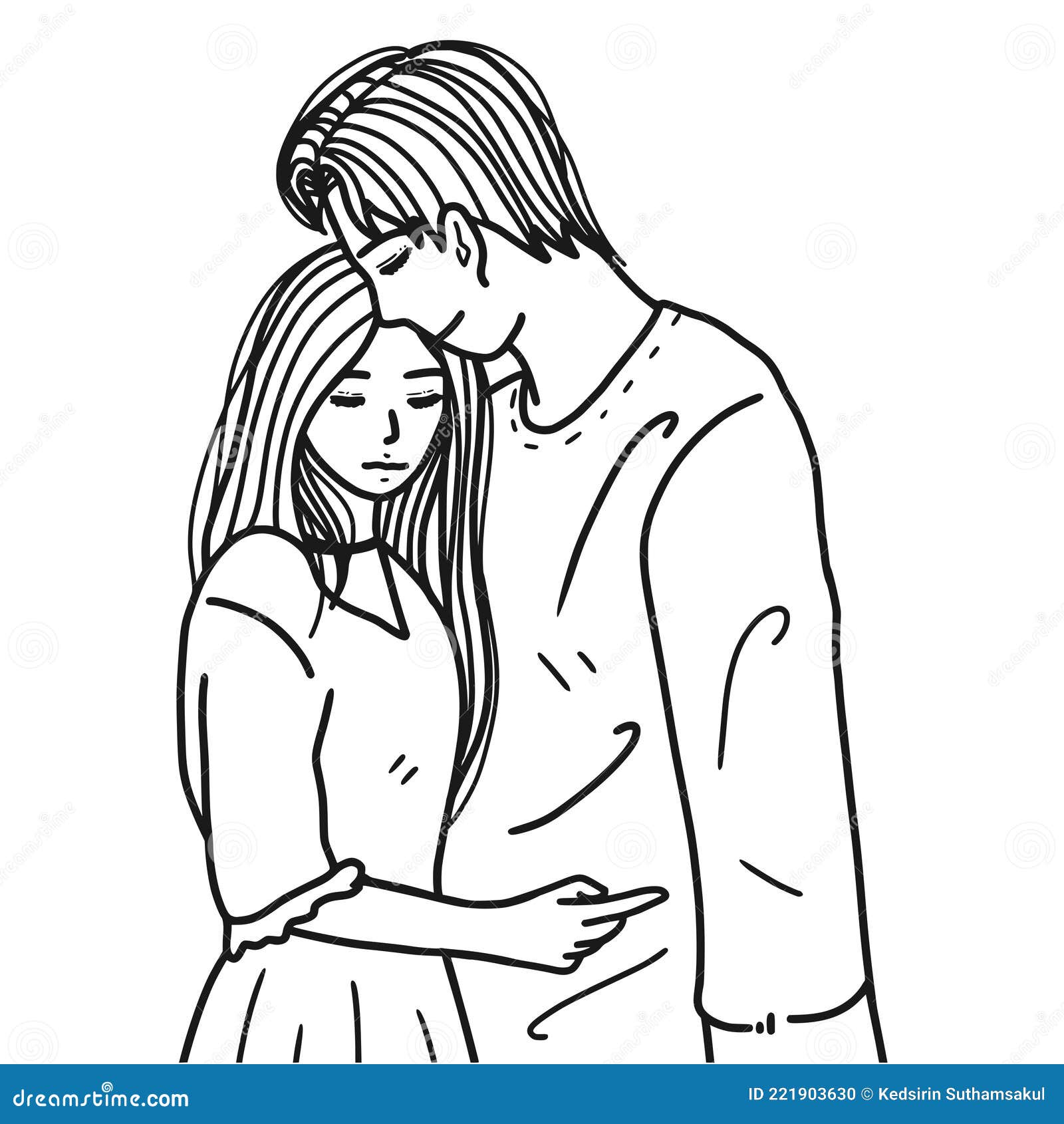 Illustration of line drawing of a happy and loving young couple. A romantic  man and woman embracing outdoor. Young couple loving during a romantic  getaway. Standing isolated on white background 6213397 Vector