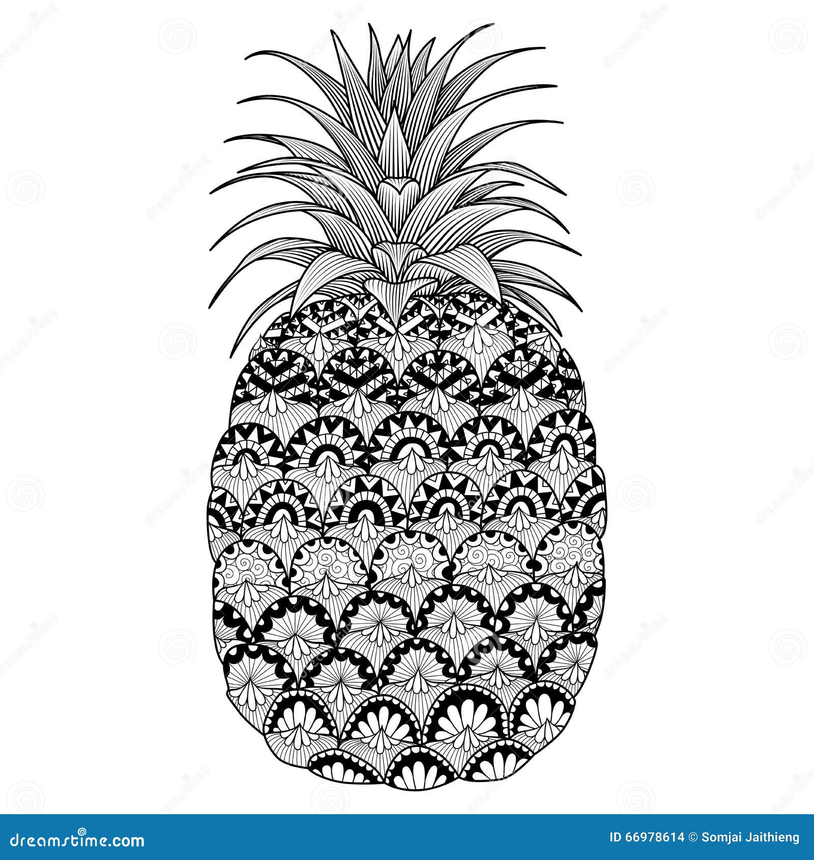 stock illustration line art design pineapple coloring book adult logo t shirt design flyer tattoo image