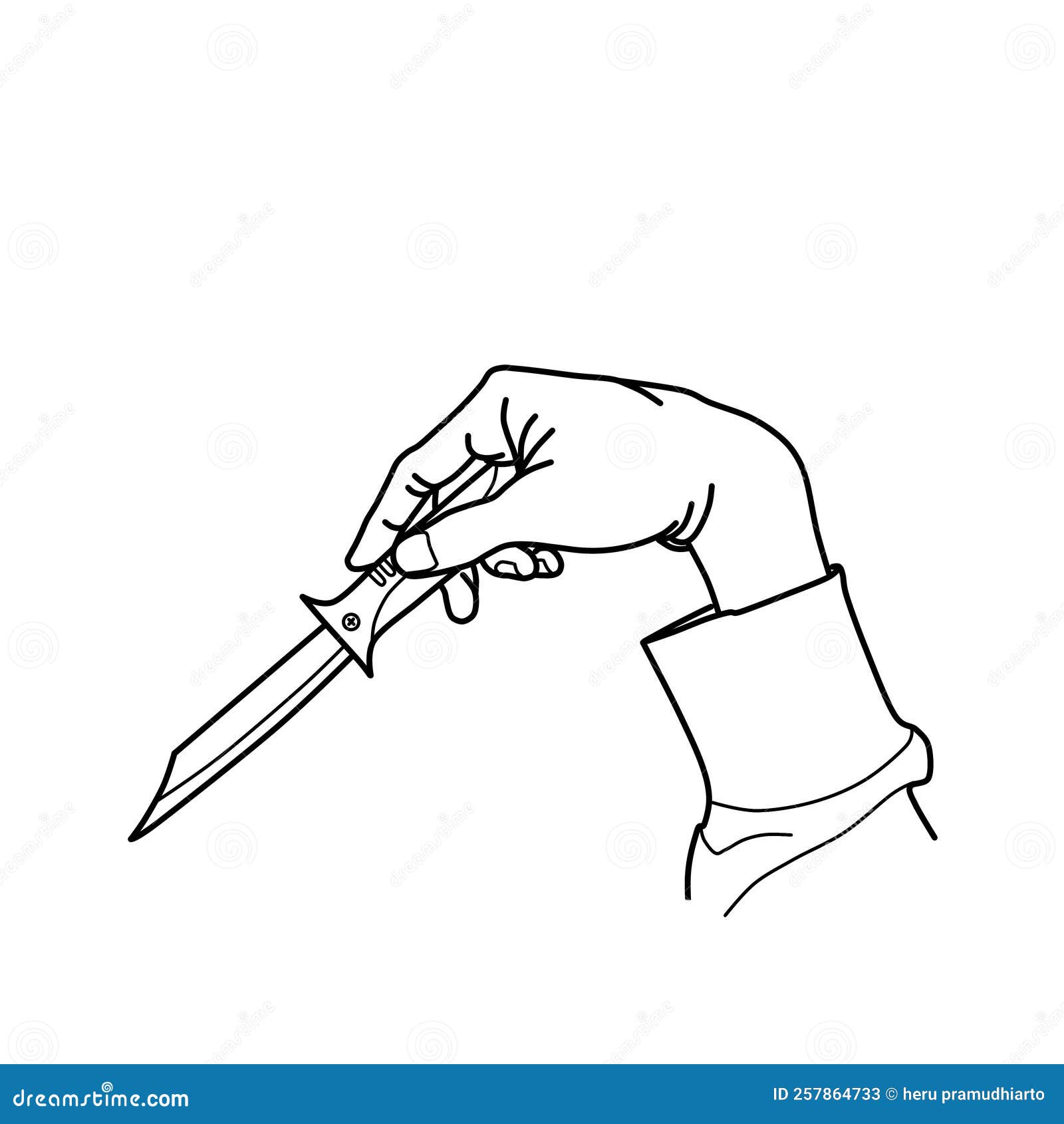Line Art Drawing of Hand Using Knife in Minimalist Style Stock