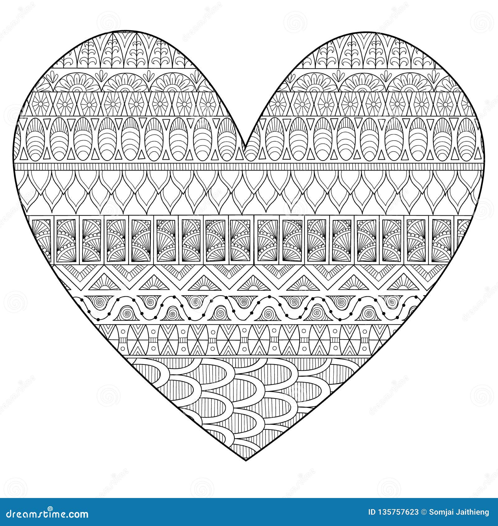line art drawing in hearted  for print and adult coloring page.  