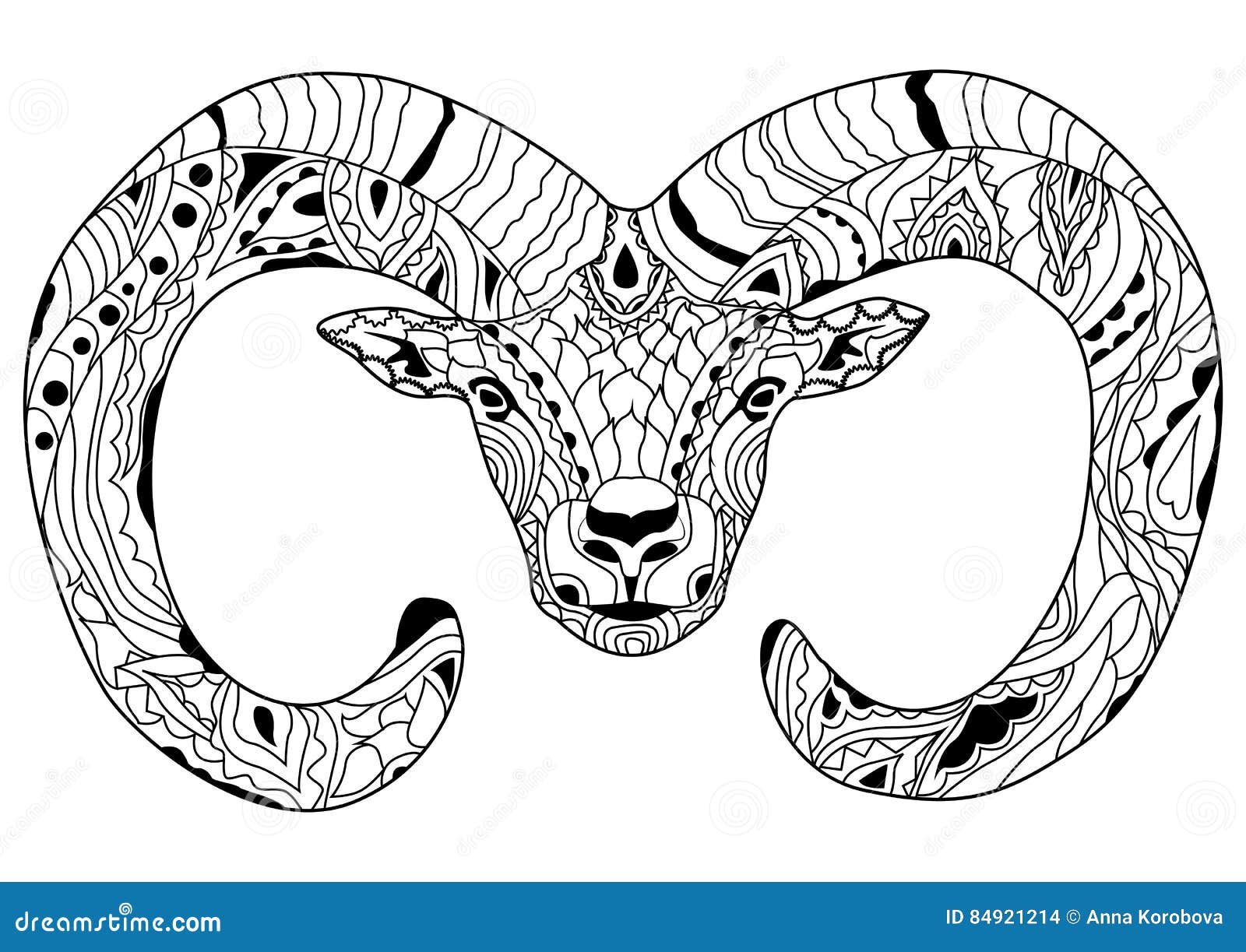 Line Art Hand Drawing Black Ram Isolated on White Background. Dudling ...