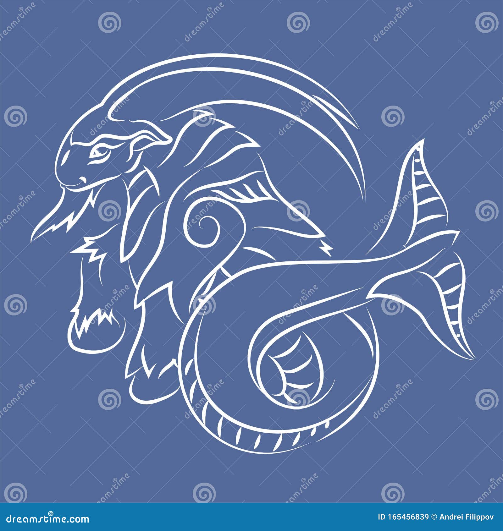 Line Art with Hand Drawn Capricorn Silhouette Stock Vector ...