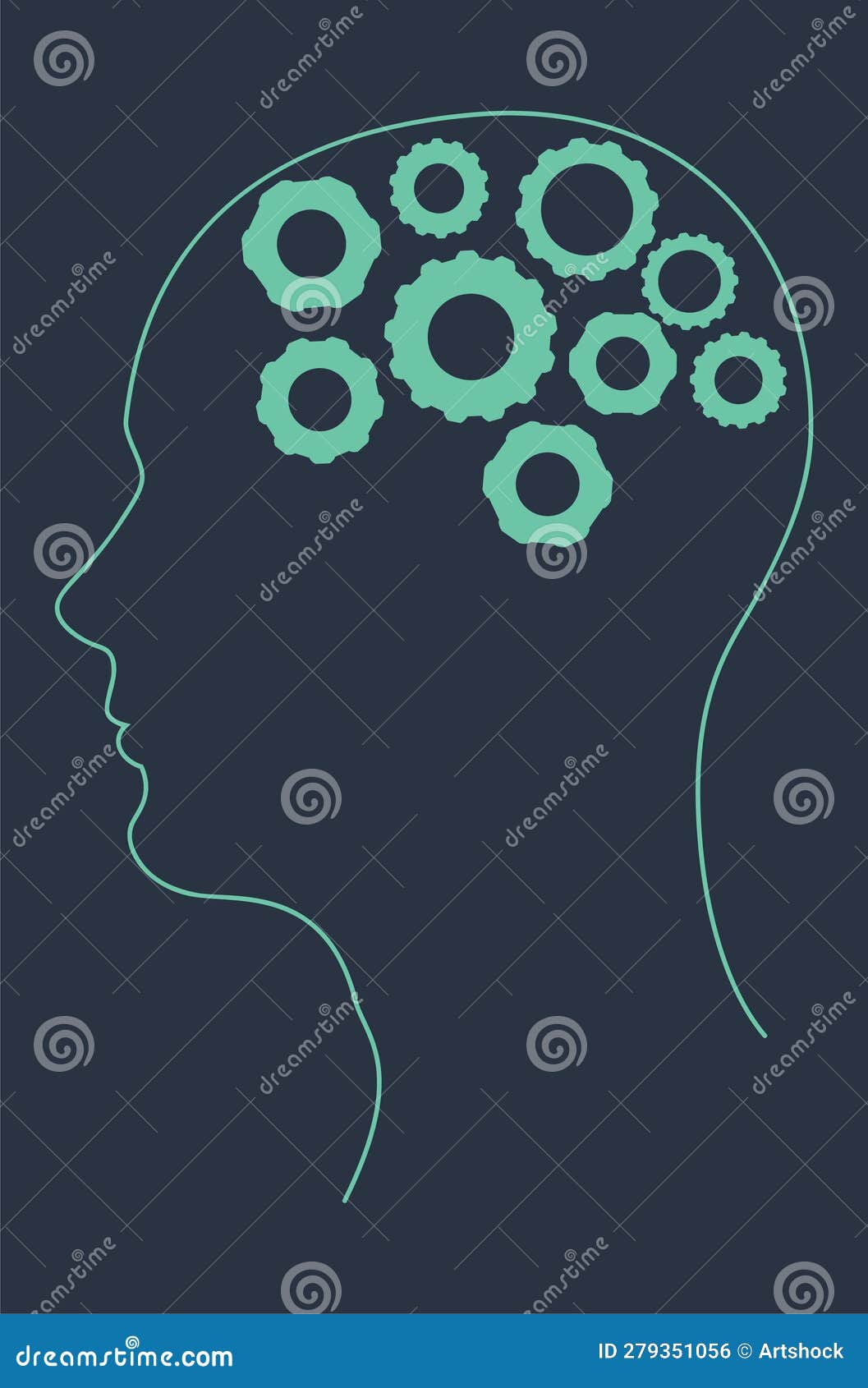 Line art head with gears stock vector. Illustration of symbol 279351056