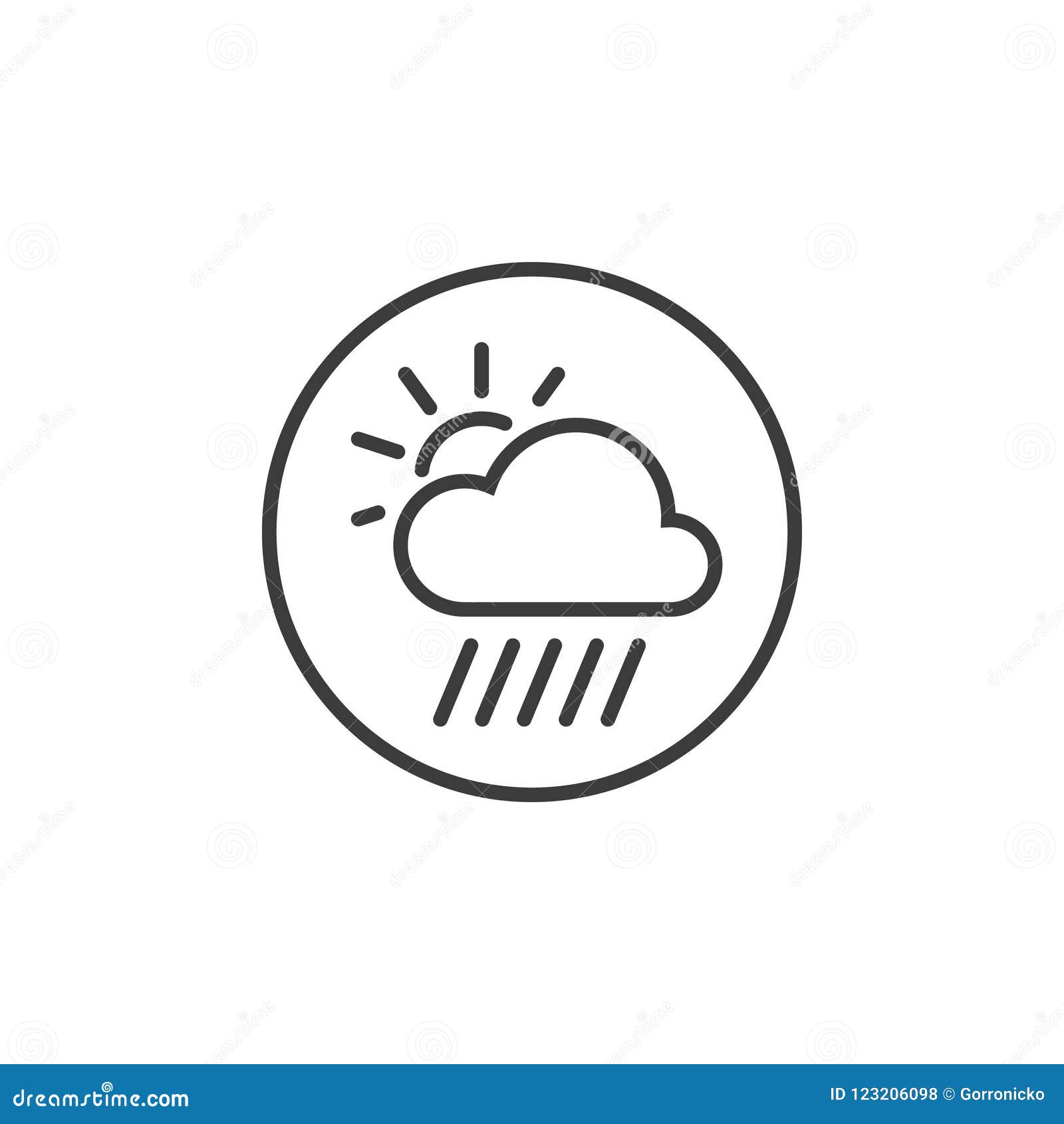 Line Art Icon Of Sun And Rain Cloud In The Round Frame Stock