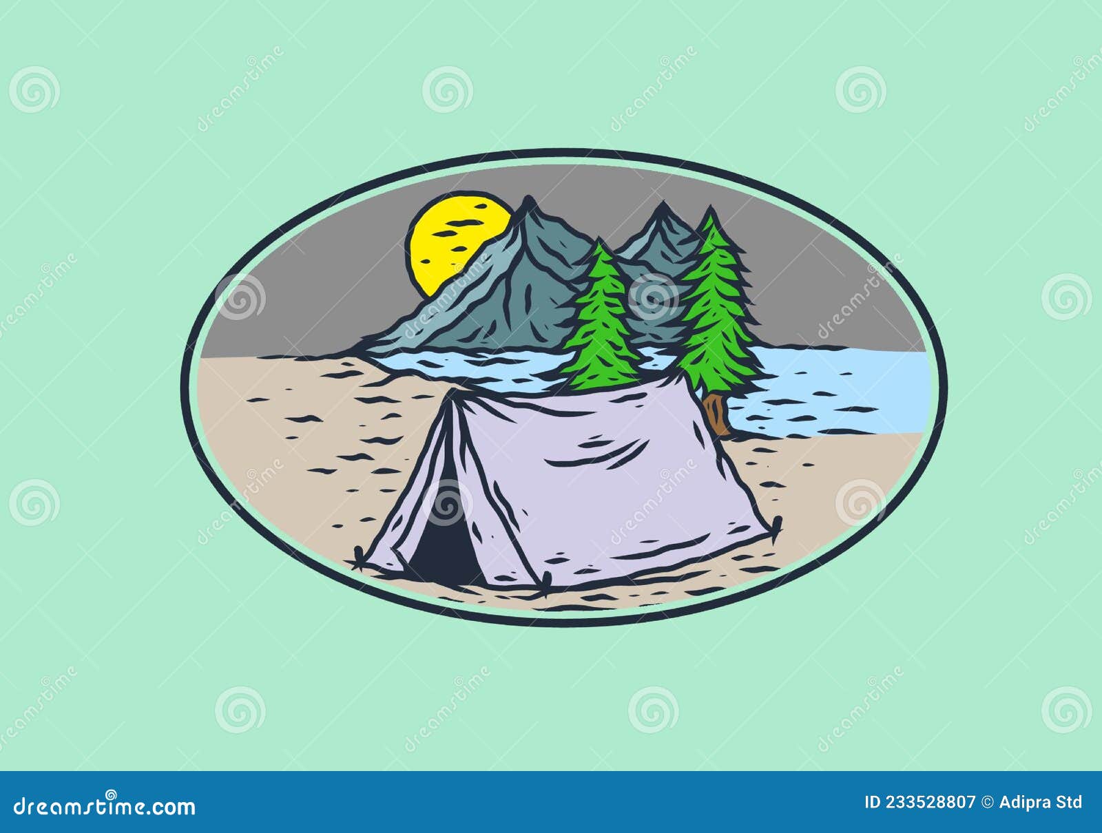 Line Art Illustration Drawing of Camping Stock Vector Illustration of