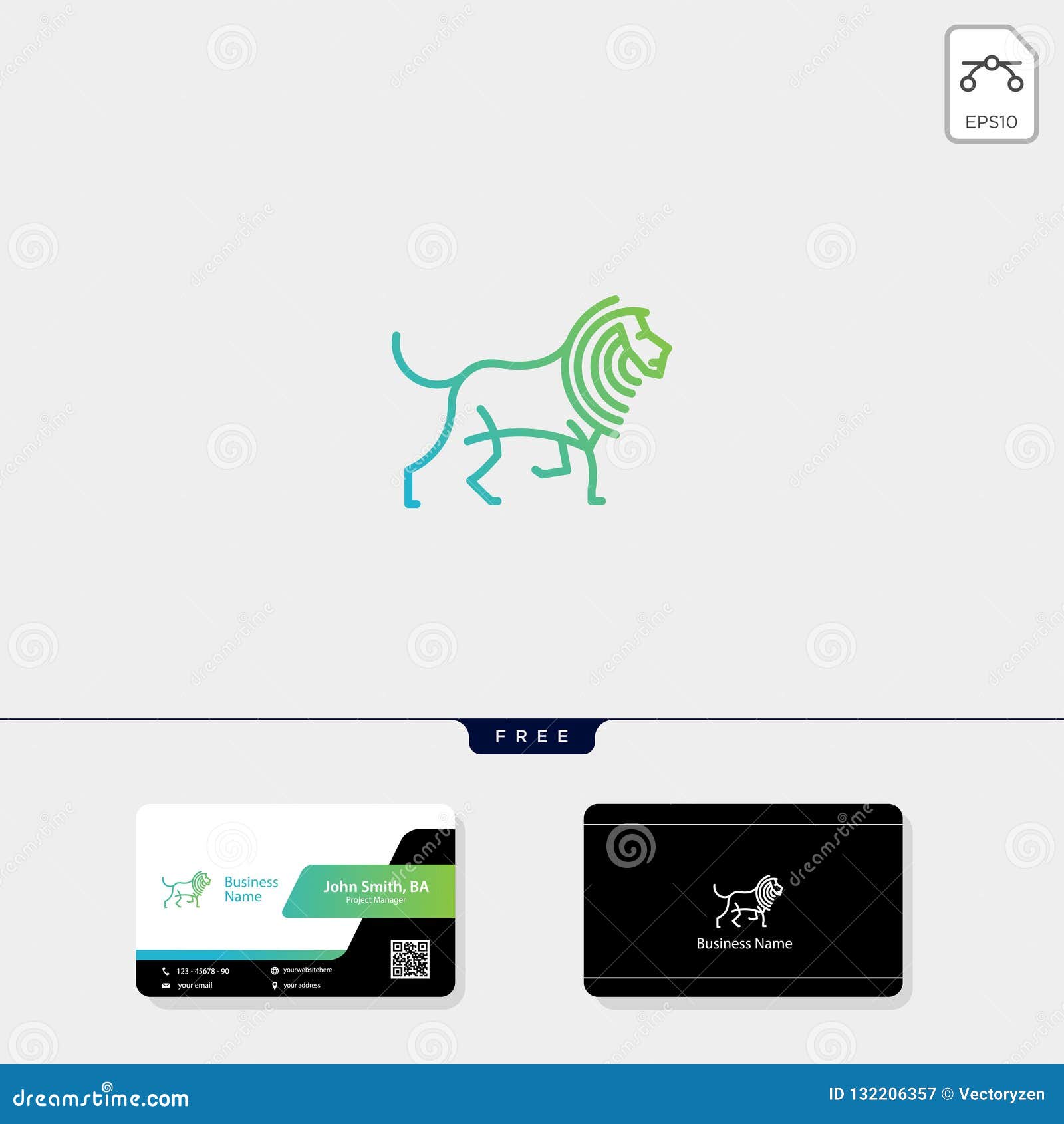 line art lion logo template   and logo inspiration, free business card 