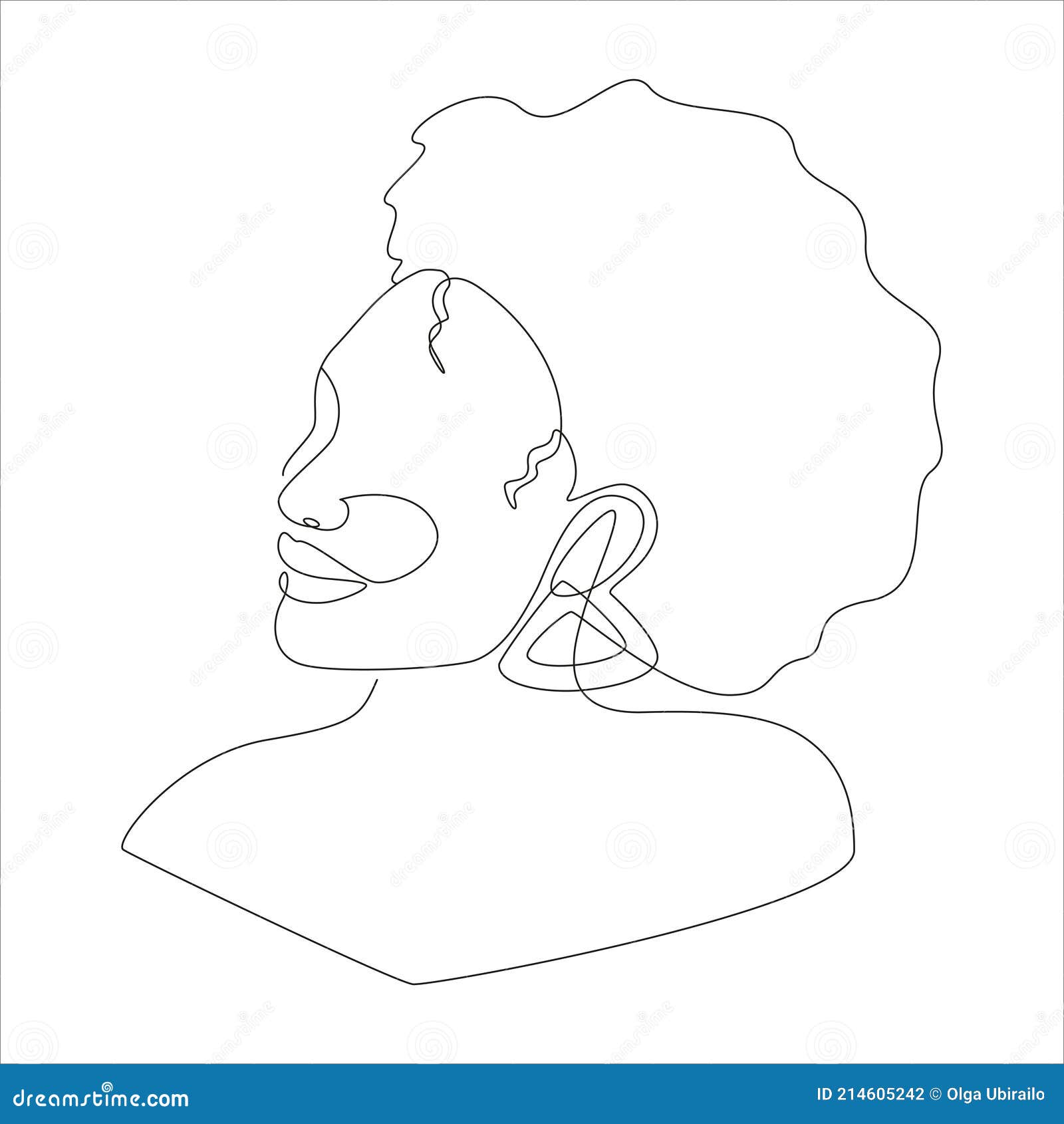 Line Art Portrait of African American Woman with Curly Afro Hairstyle.  Continuous One Line Drawing Woman Face for Logo, Banner, Stock Vector -  Illustration of drawing, black: 214605242
