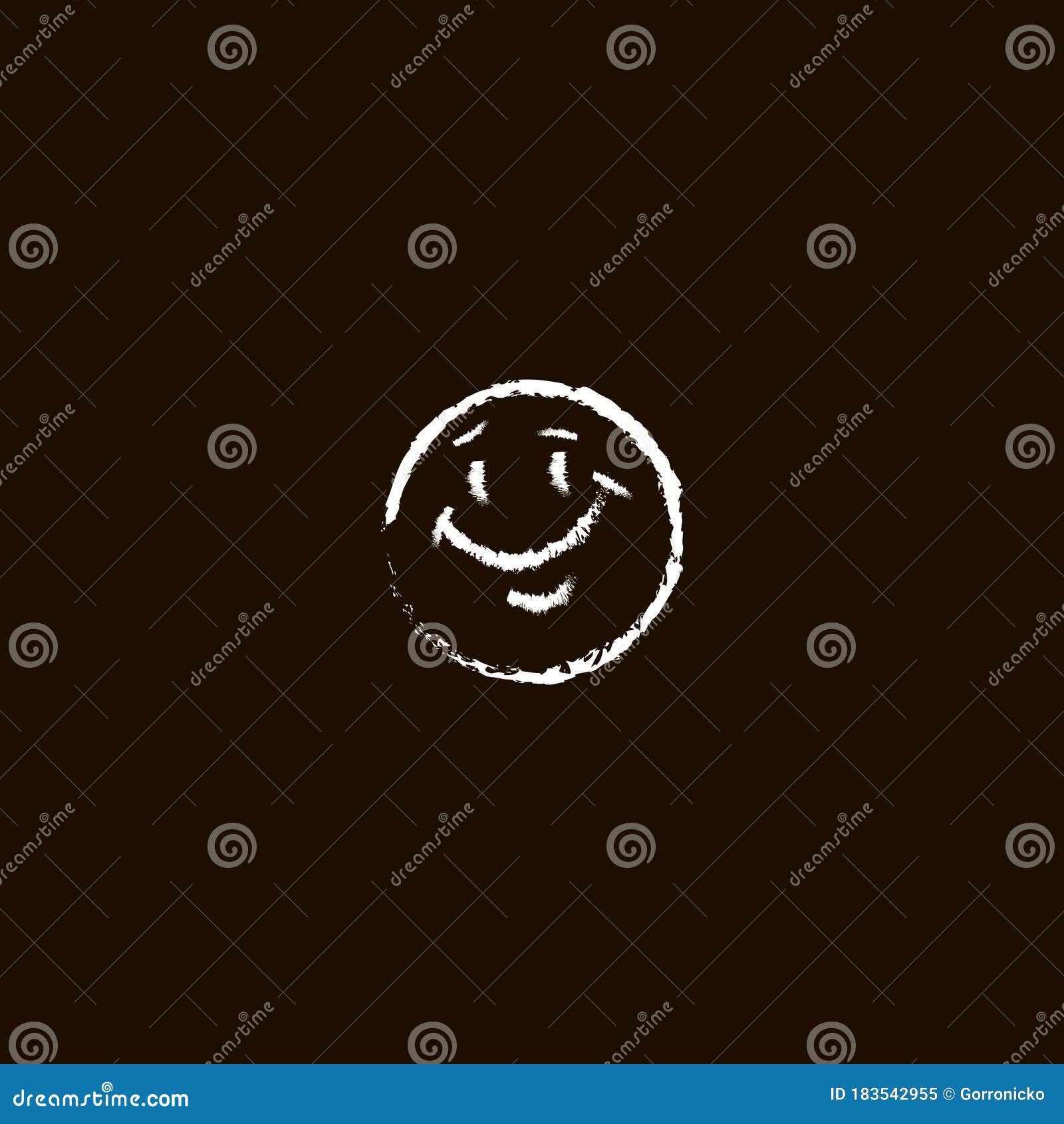 Line Art Vector Chalk Emoticon of Round Smiling Face on a Black