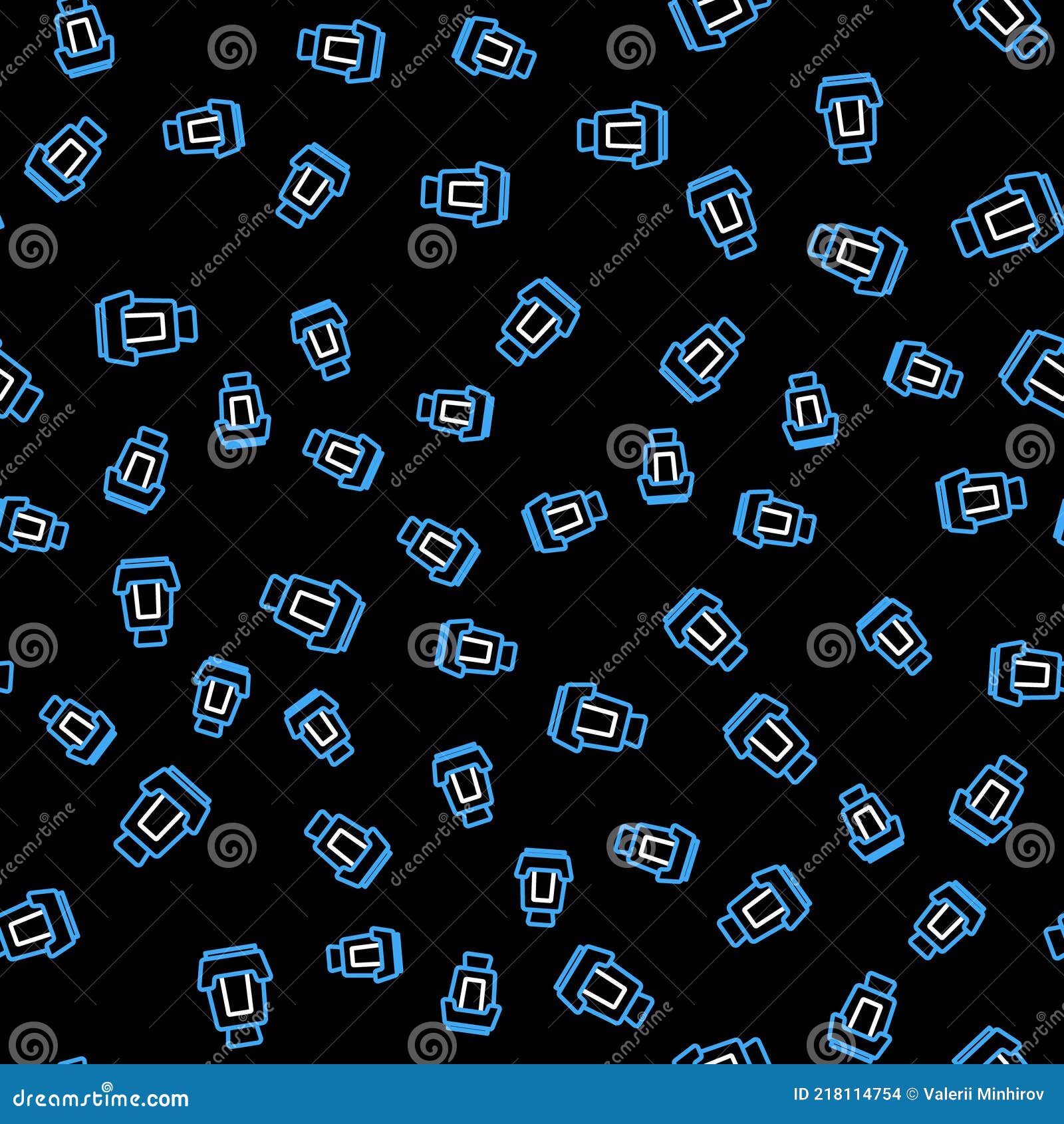 line car seat icon  seamless pattern on black background. car armchair. 