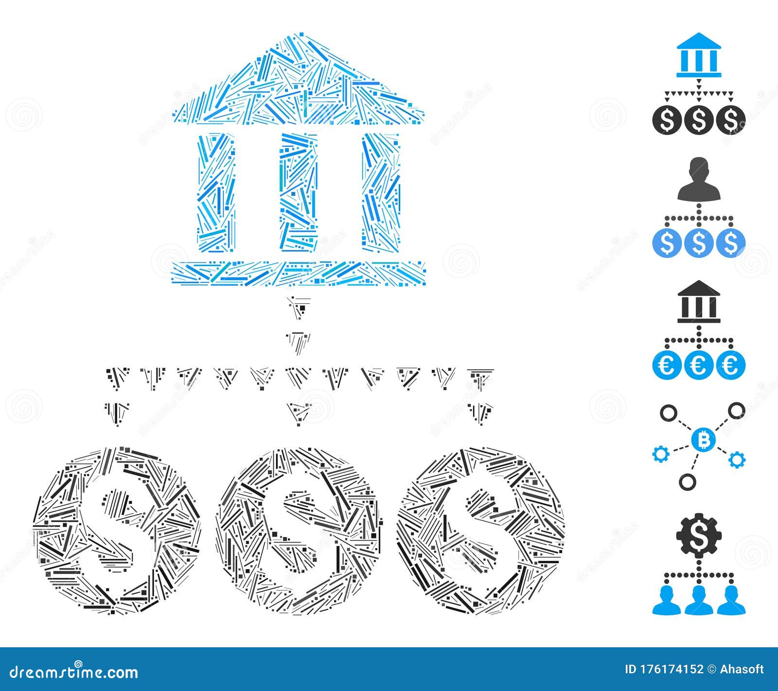 line collage bank structure icon