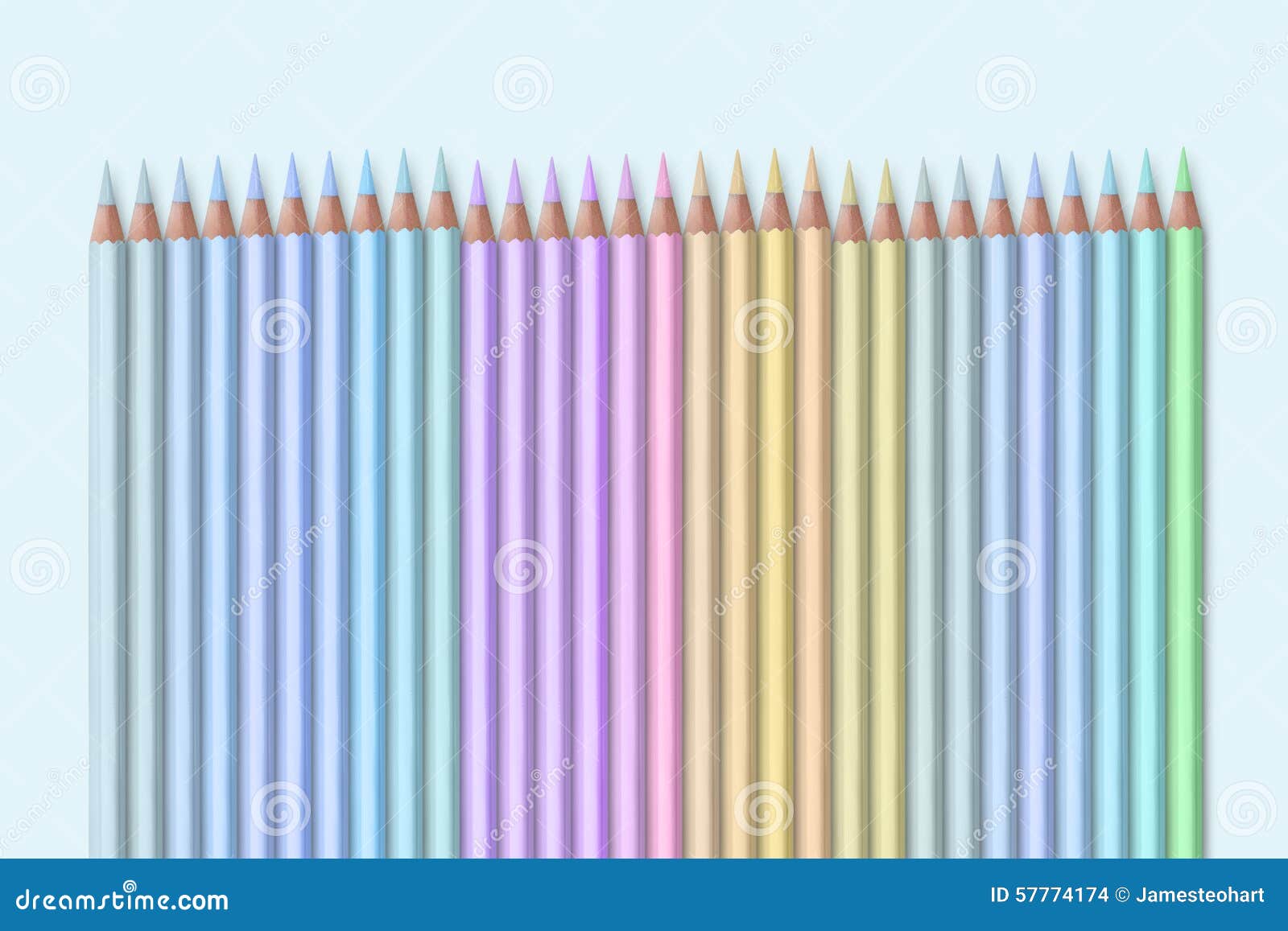 Line of Colored Pencils on Light Blue Background Stock Photo Image of