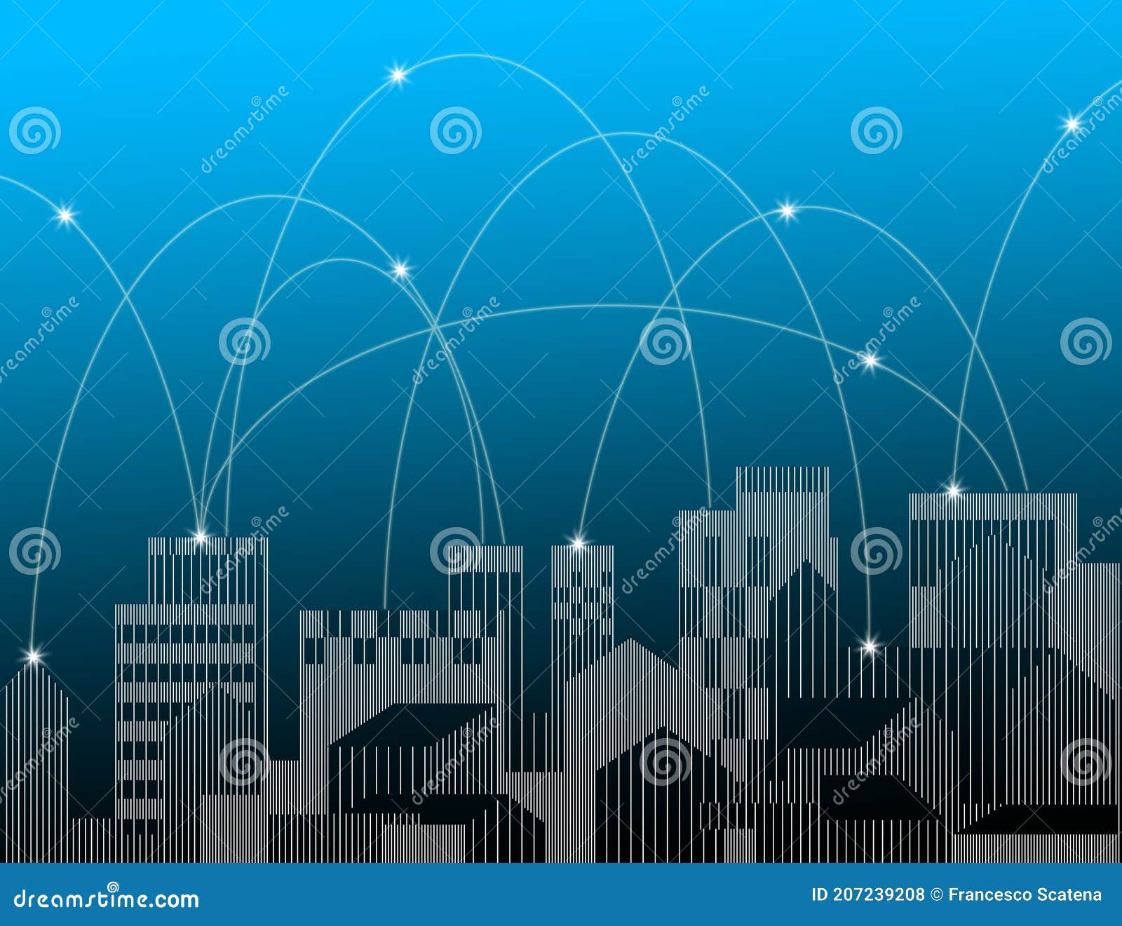 Line Connection of a Modern Smart Connected City Concept Illustration