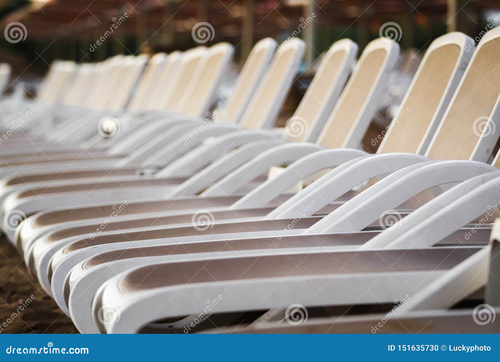 Line of Deck Chairs on Beach Close Up Stock Photo Image of lounge