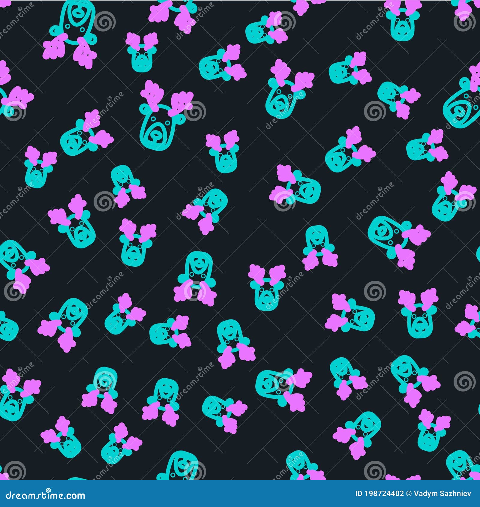 line deer head with antlers icon  seamless pattern on black background. 