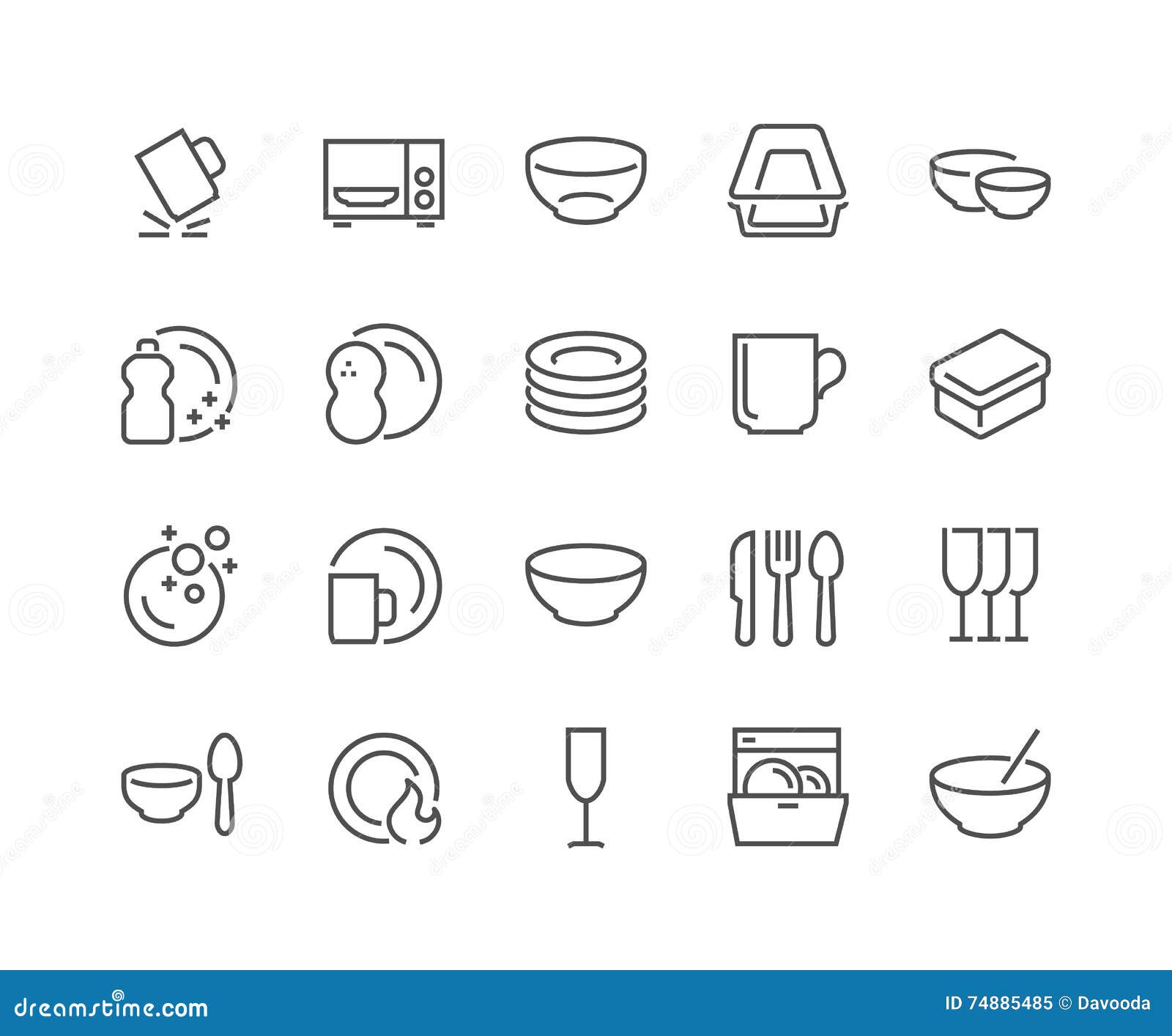 line dish and plates icons