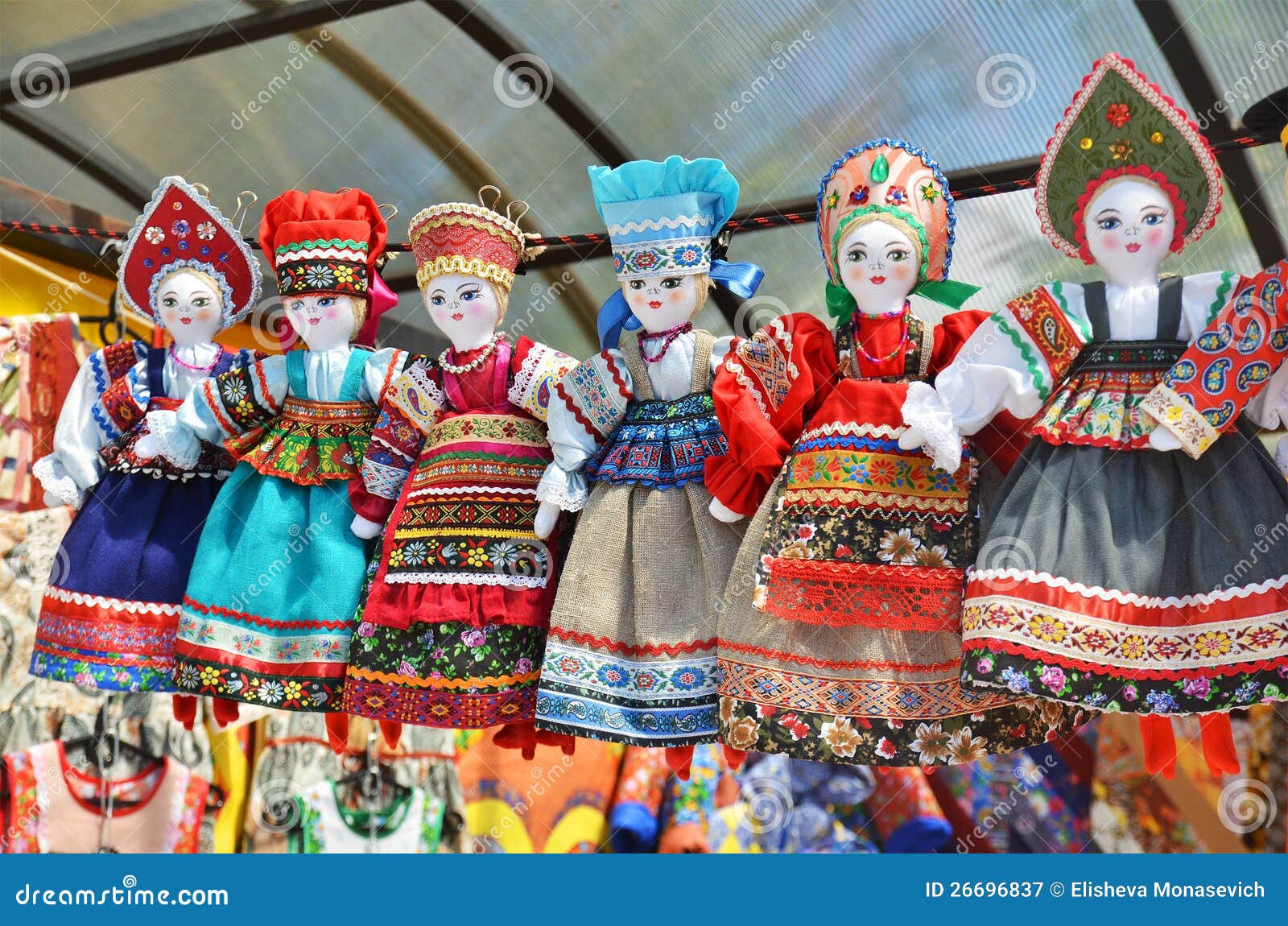 Line of Dolls in Russian National Costume Stock Image Image of