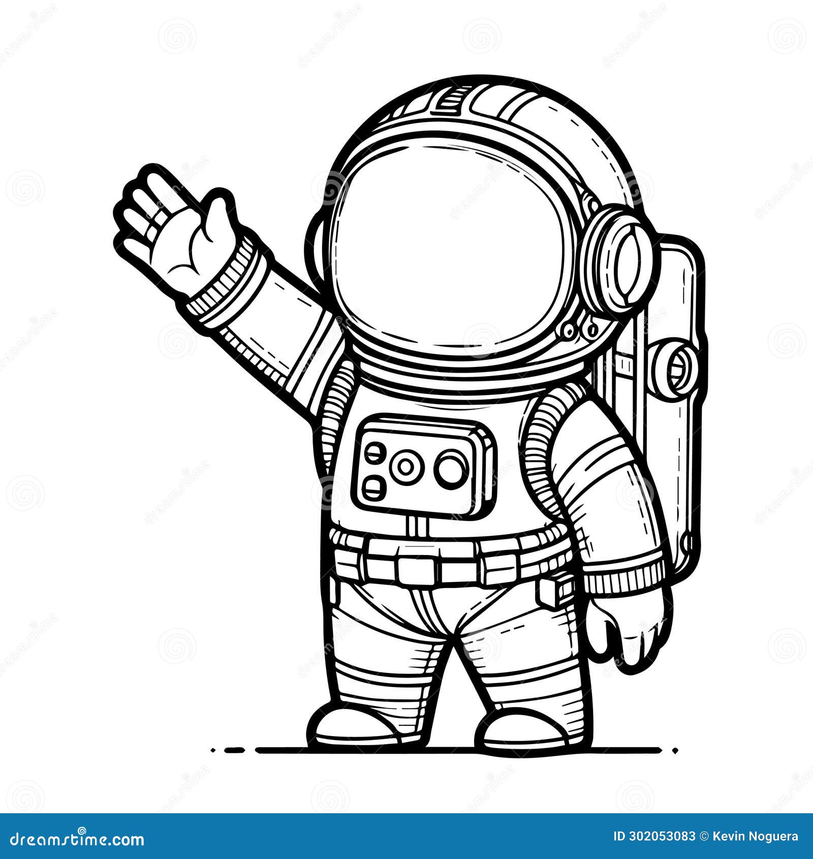 line drawing of an astronaut in black and white for coloring 